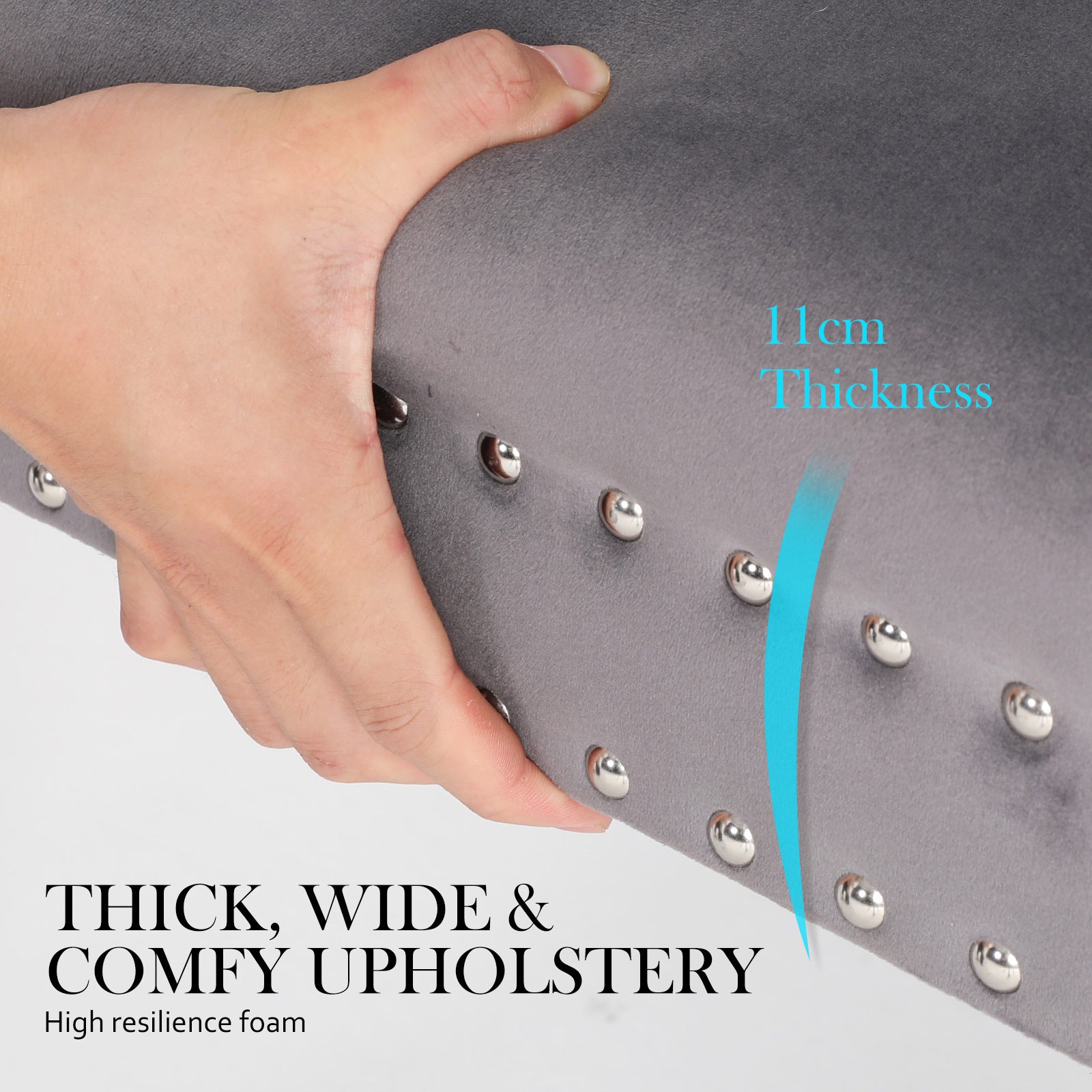 2X French Provincial Dining Chair Ring Studded Velvet Rubberwood Leg LISSE GREY 9