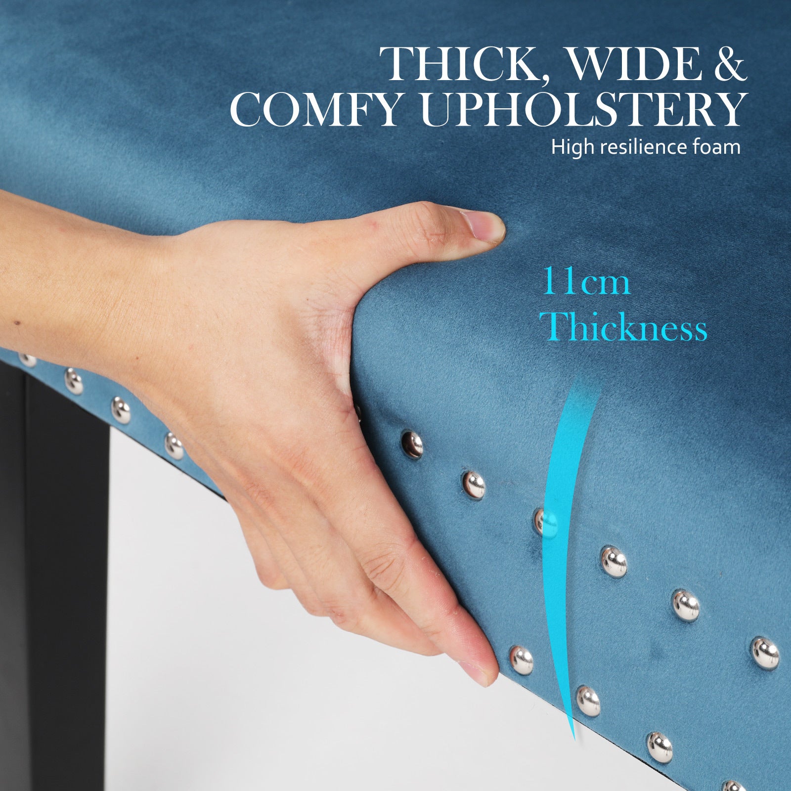 French Provincial Dining Chair Ring Studded Velvet Rubberwood Leg LISSE NAVY BLUE 9