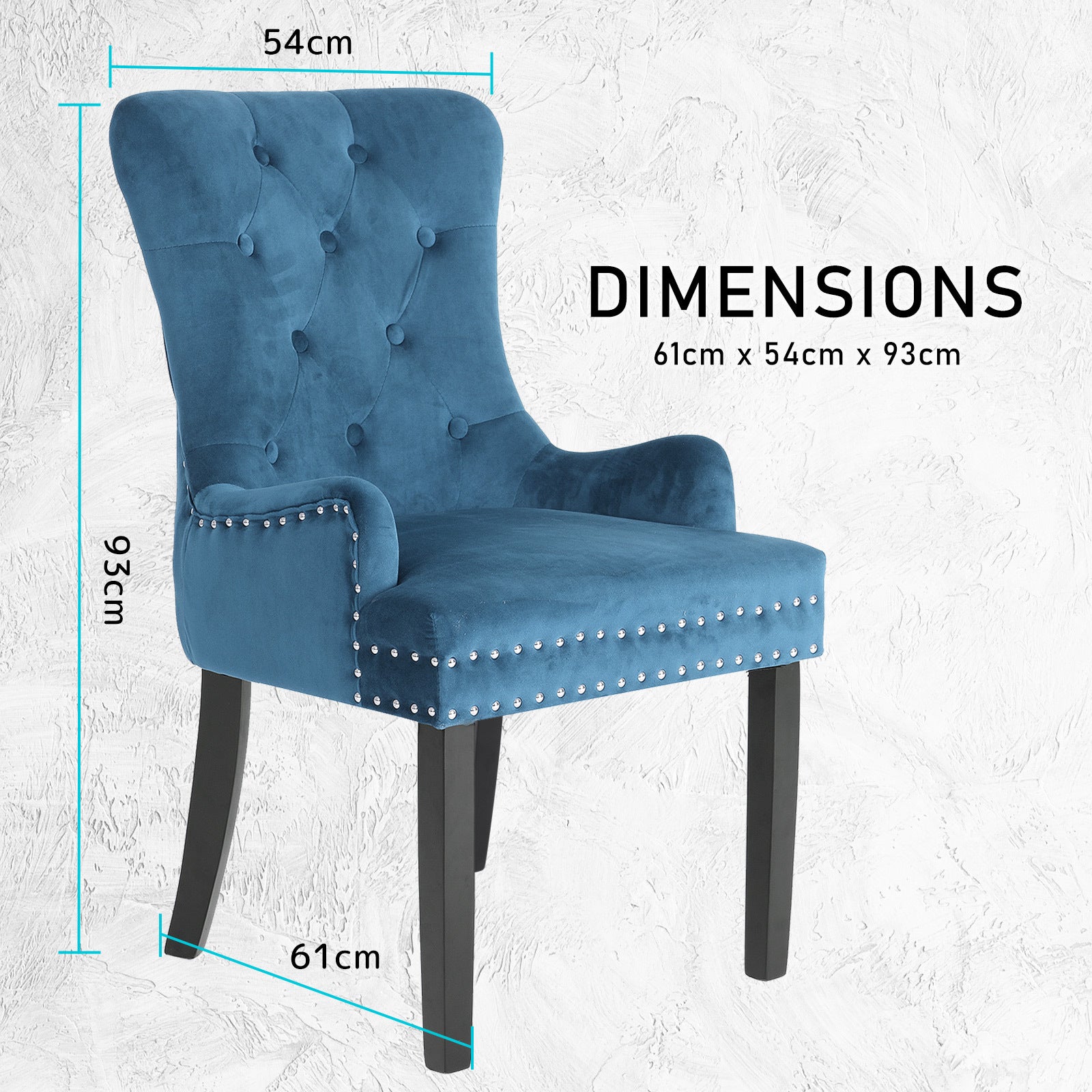 French Provincial Dining Chair Ring Studded Velvet Rubberwood Leg LISSE NAVY BLUE 12