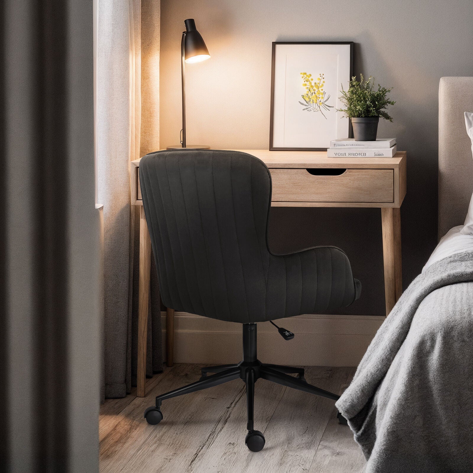 Desk Armchair - Home Office Swivel Chair Adjustable Height Seat PLUME BLACK 6