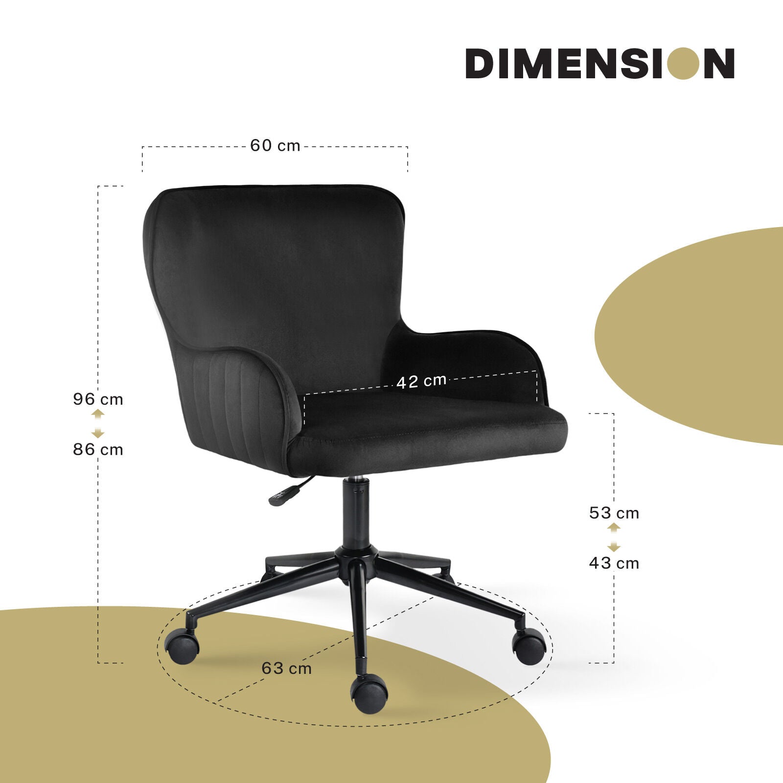 Desk Armchair - Home Office Swivel Chair Adjustable Height Seat PLUME BLACK 11