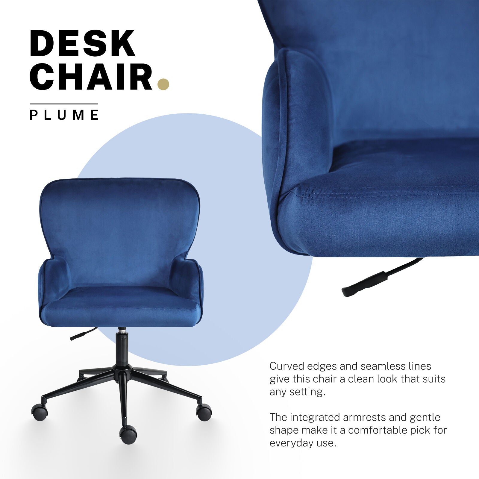 Desk Armchair - Home Office Swivel Chair Adjustable Height Seat PLUME BLUE 3