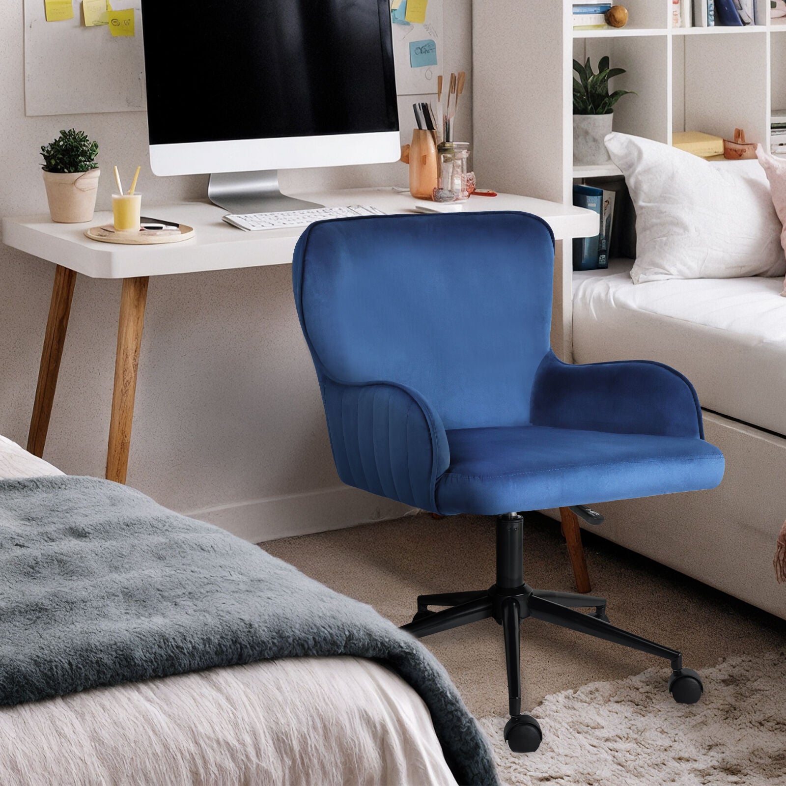 Desk Armchair - Home Office Swivel Chair Adjustable Height Seat PLUME BLUE 5