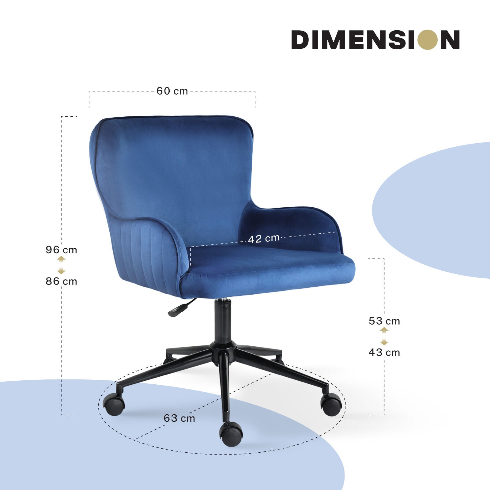 Desk Armchair - Home Office Swivel Chair Adjustable Height Seat PLUME BLUE 11