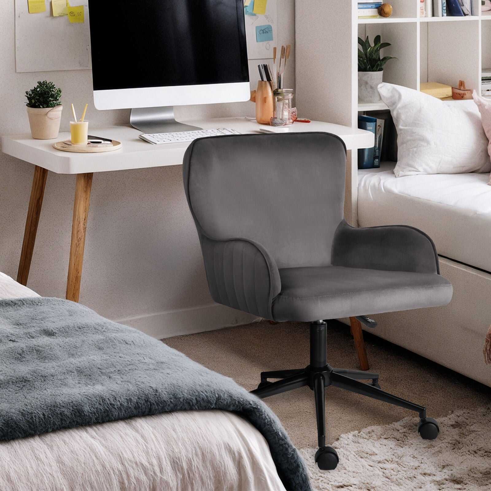 Desk Armchair - Home Office Swivel Chair Adjustable Height Seat PLUME GREY 5