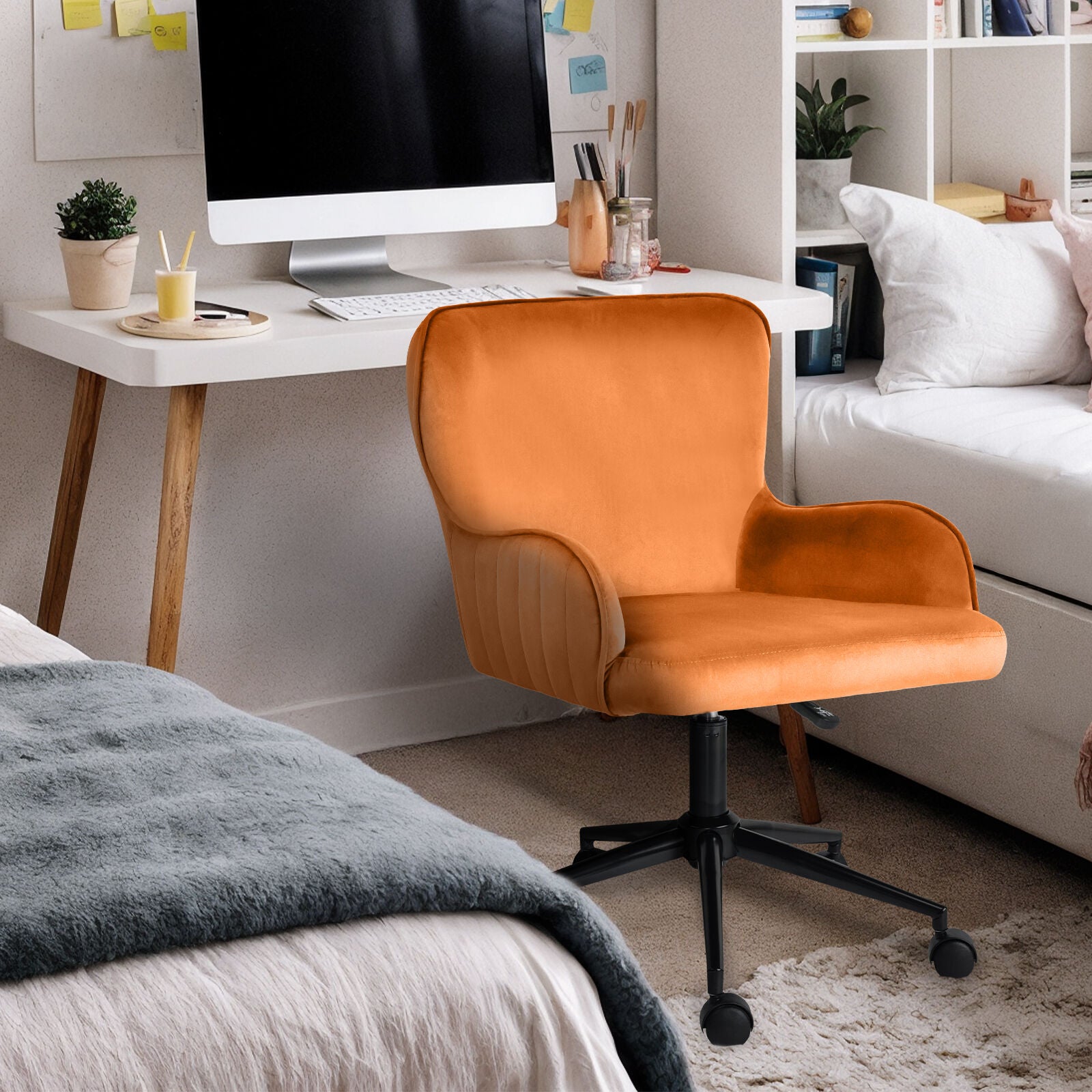 Desk Armchair - Home Office Swivel Chair Adjustable Height Seat PLUME ORANGE 6