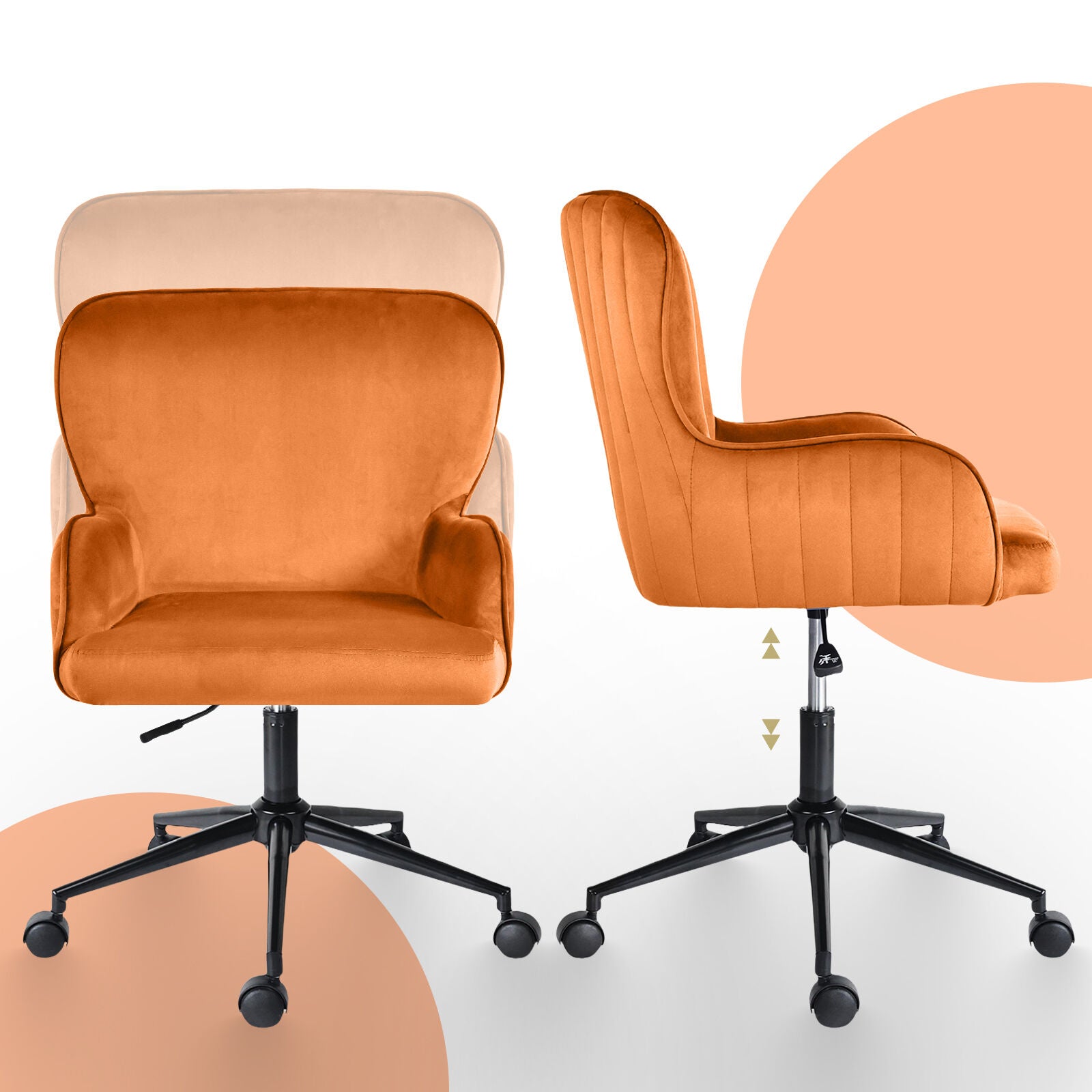 Desk Armchair - Home Office Swivel Chair Adjustable Height Seat PLUME ORANGE 7