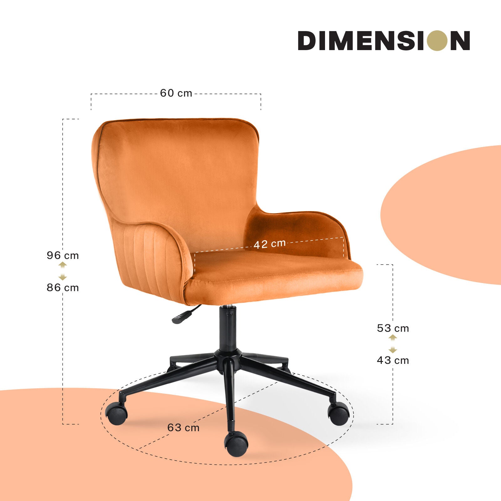 Desk Armchair - Home Office Swivel Chair Adjustable Height Seat PLUME ORANGE 11