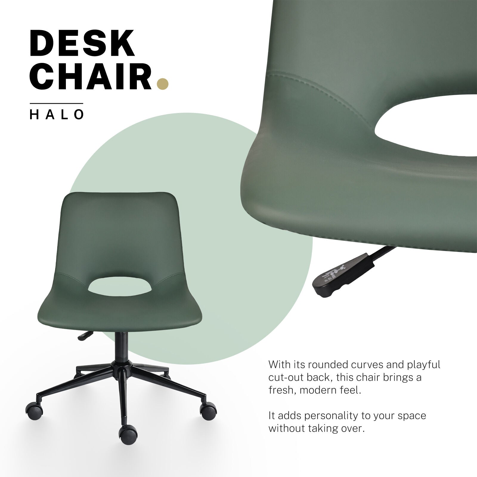 2 Set Office Desk Chair - PU Leather Home Swivel Chair Cut-Out Seat HALO GREEN 3
