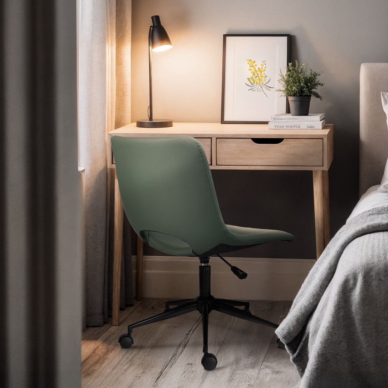 2 Set Office Desk Chair - PU Leather Home Swivel Chair Cut-Out Seat HALO GREEN 4