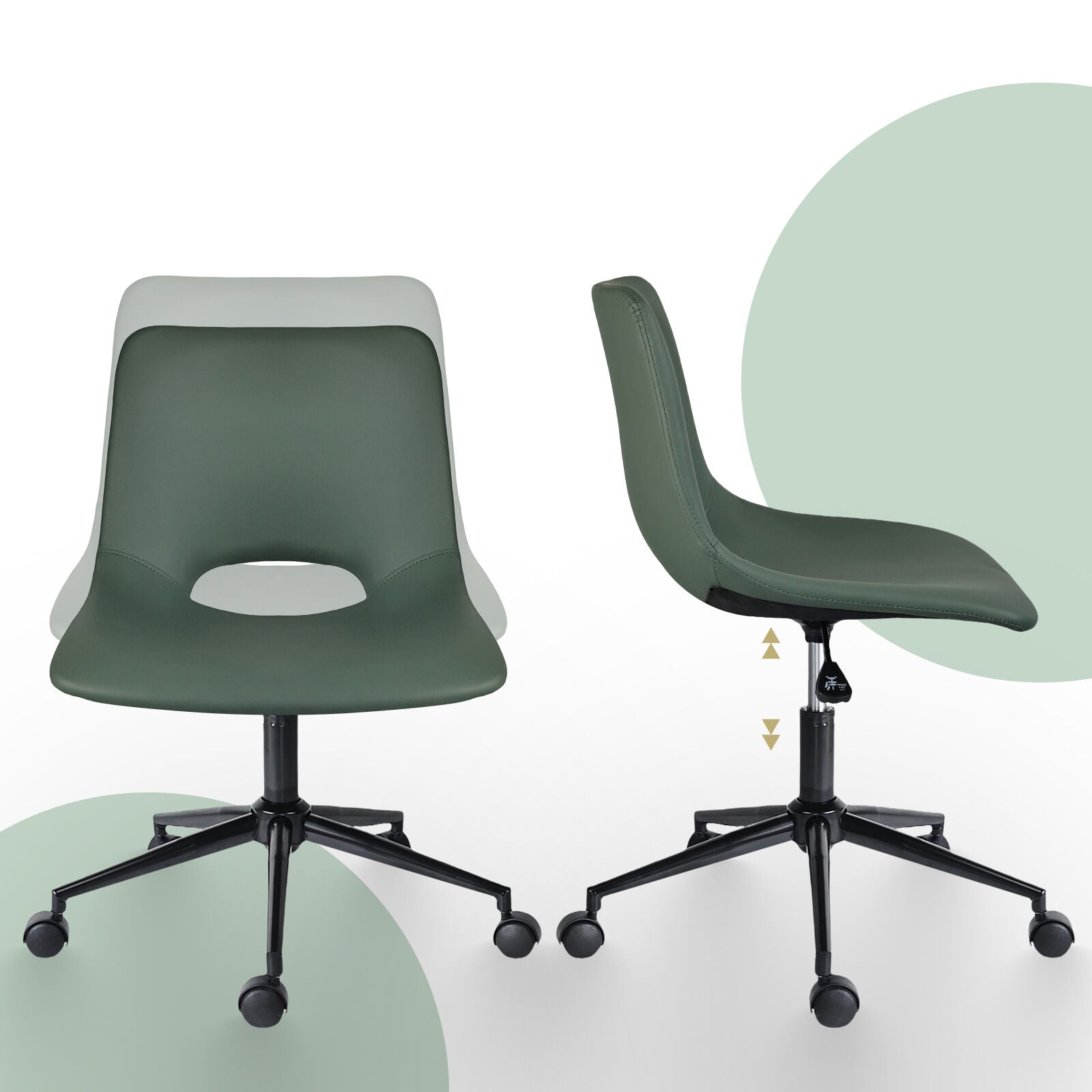 2 Set Office Desk Chair - PU Leather Home Swivel Chair Cut-Out Seat HALO GREEN 5