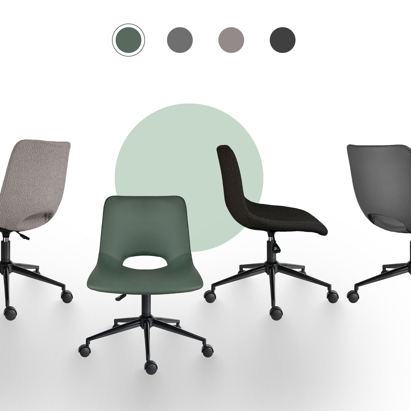 2 Set Office Desk Chair - PU Leather Home Swivel Chair Cut-Out Seat HALO GREEN 10