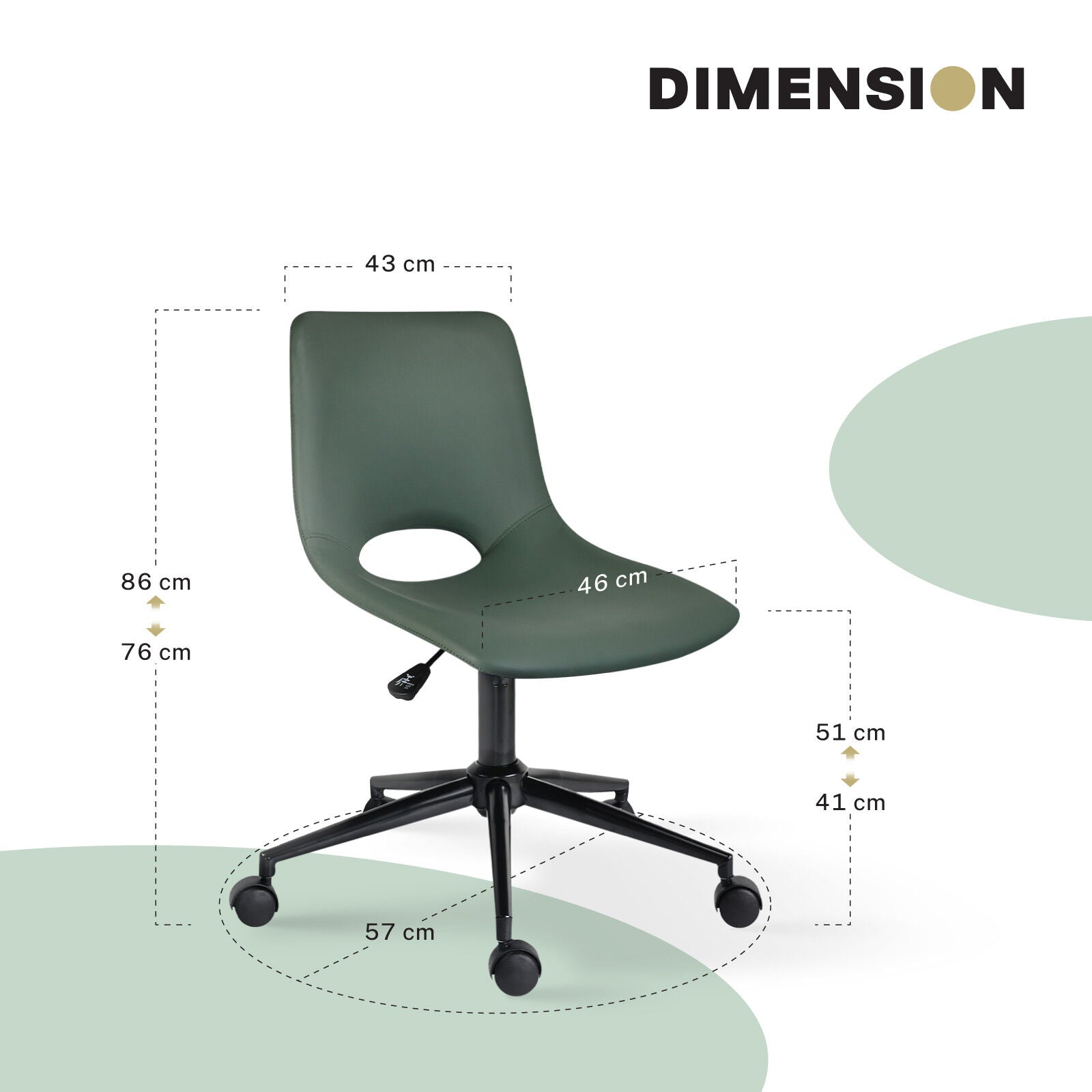 2 Set Office Desk Chair - PU Leather Home Swivel Chair Cut-Out Seat HALO GREEN 11