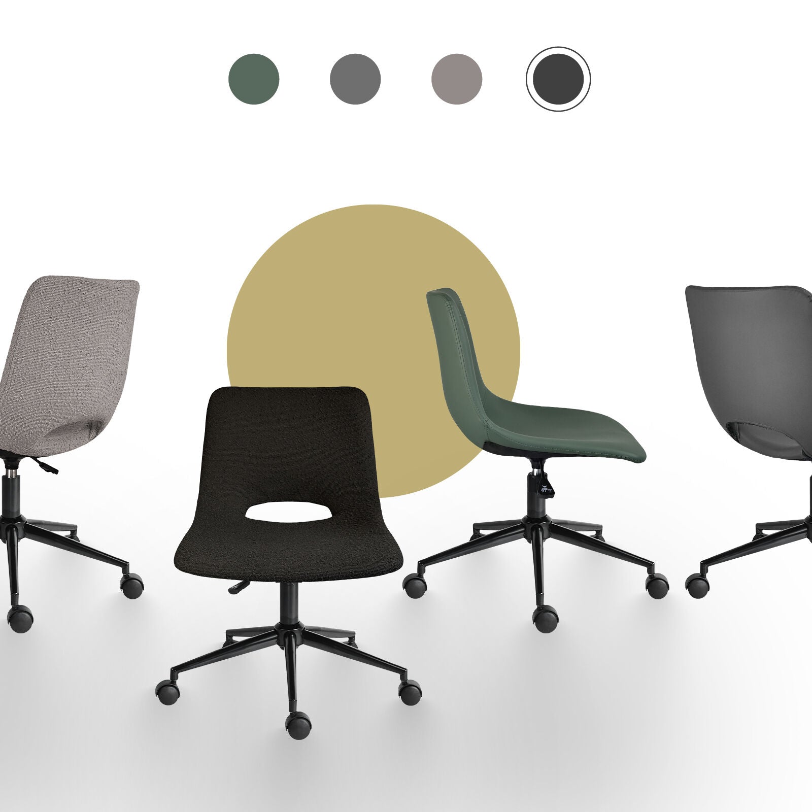 2 Set Office Desk Chair - Loop Yarn Fabric Home Swivel Chair Cut-Out Seat HALO BLACK 4