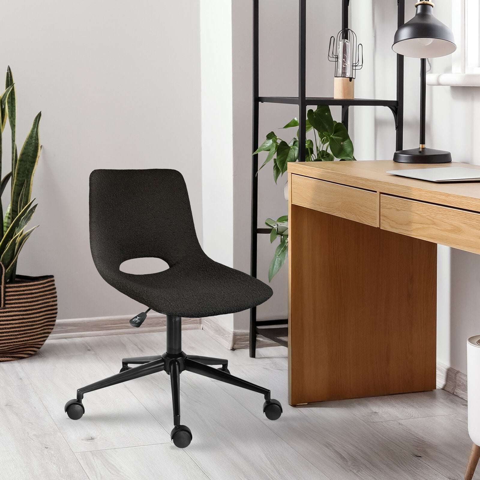 2 Set Office Desk Chair - Loop Yarn Fabric Home Swivel Chair Cut-Out Seat HALO BLACK 5