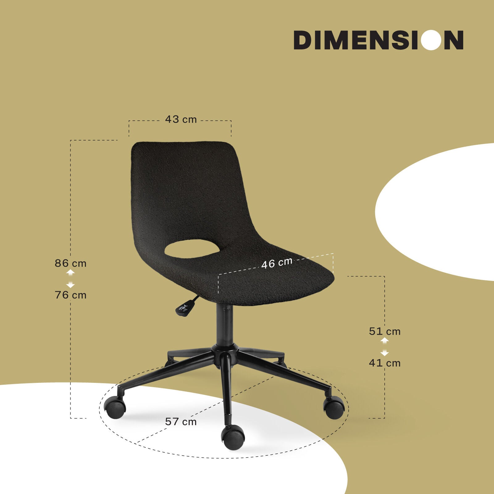 2 Set Office Desk Chair - Loop Yarn Fabric Home Swivel Chair Cut-Out Seat HALO BLACK 11