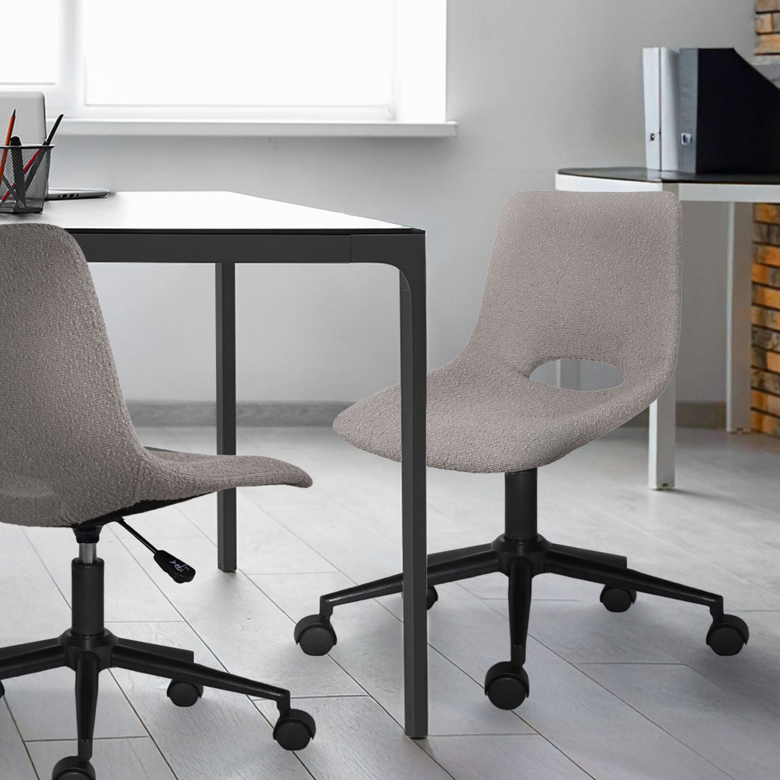 2 Set Office Desk Chair - Loop Yarn Fabric Home Swivel Chair Cut-Out Seat HALO GREY 4