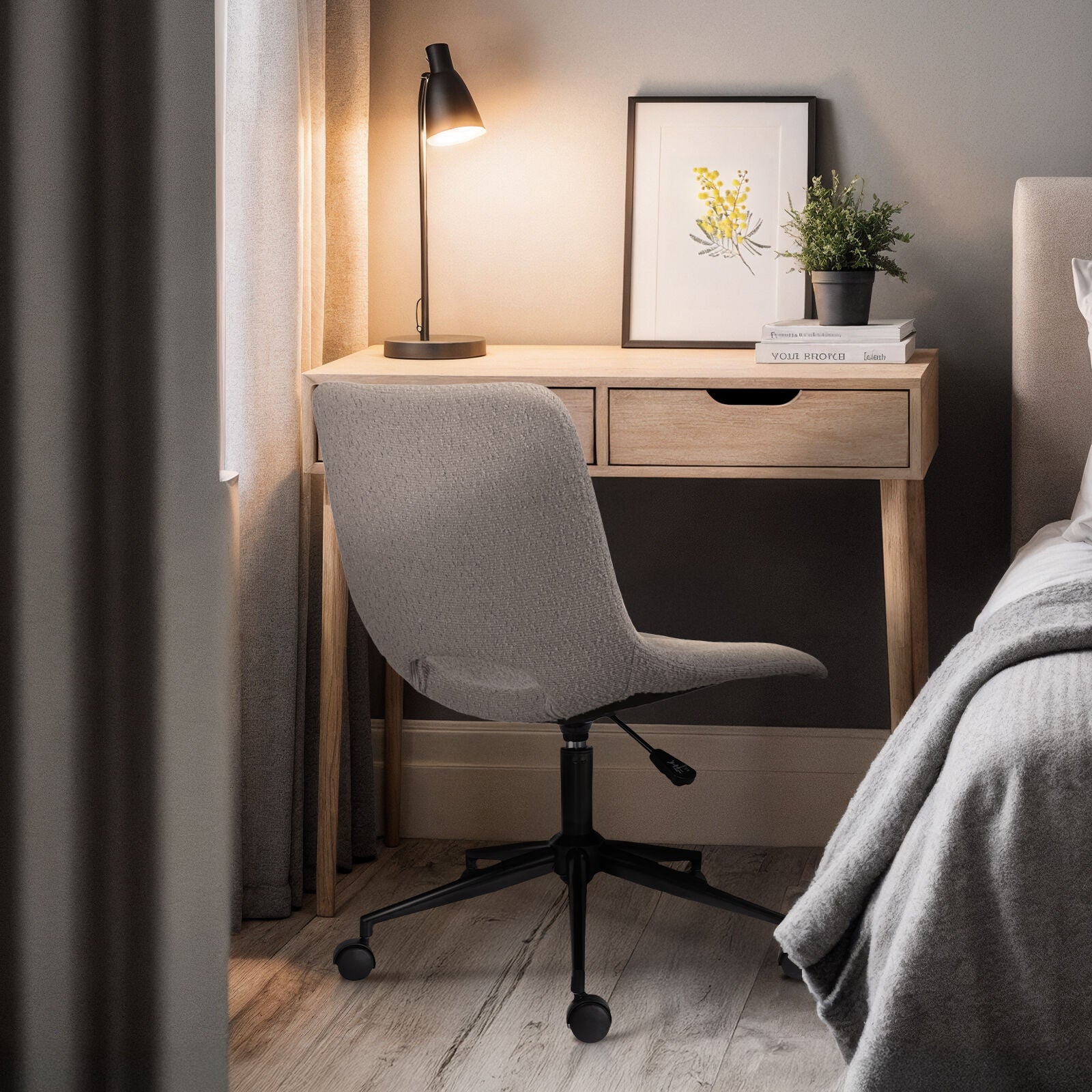 2 Set Office Desk Chair - Loop Yarn Fabric Home Swivel Chair Cut-Out Seat HALO GREY 7