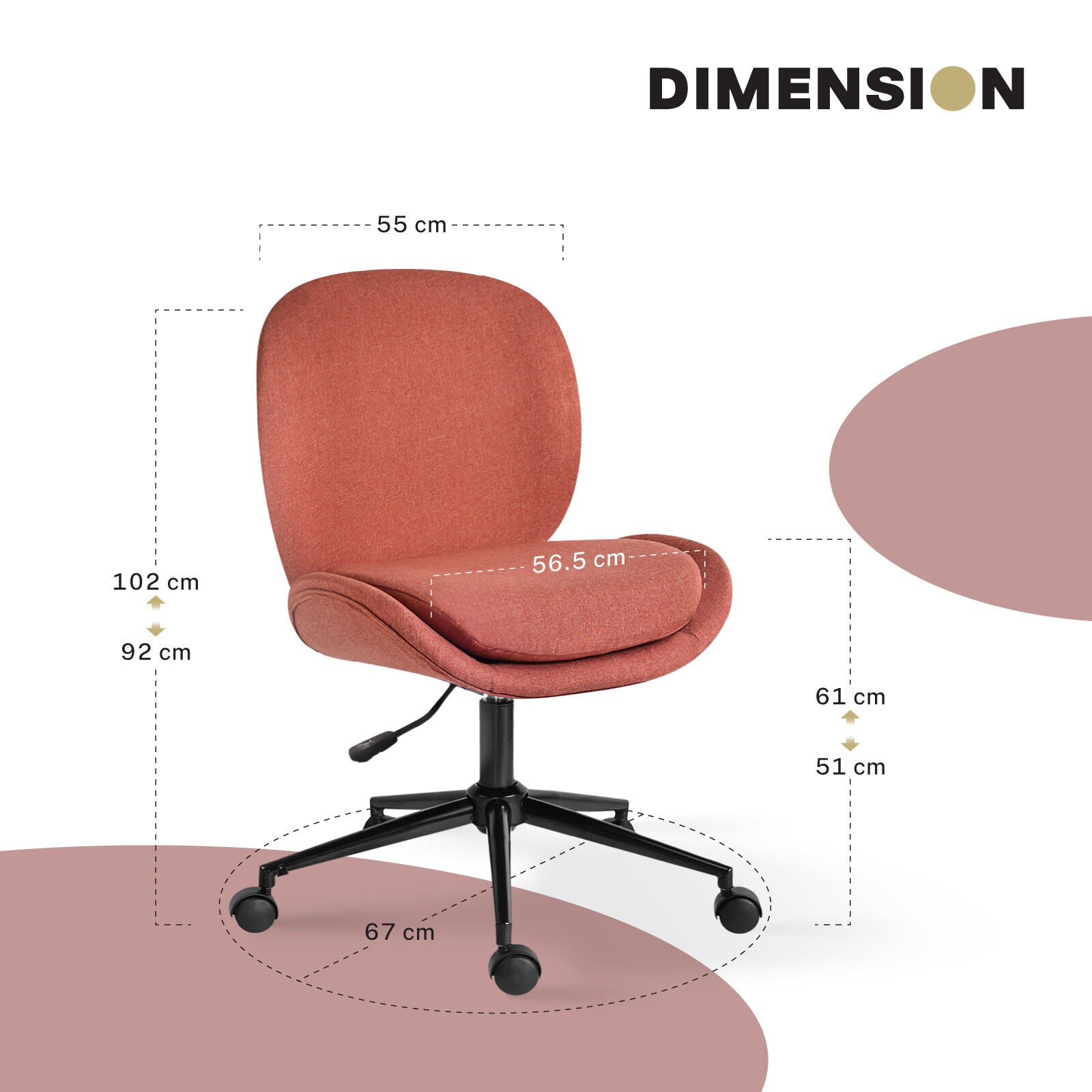 Office Desk Chair - Linen Fabric Armless Swivel Study Seat OVOID EARTHY RED 10