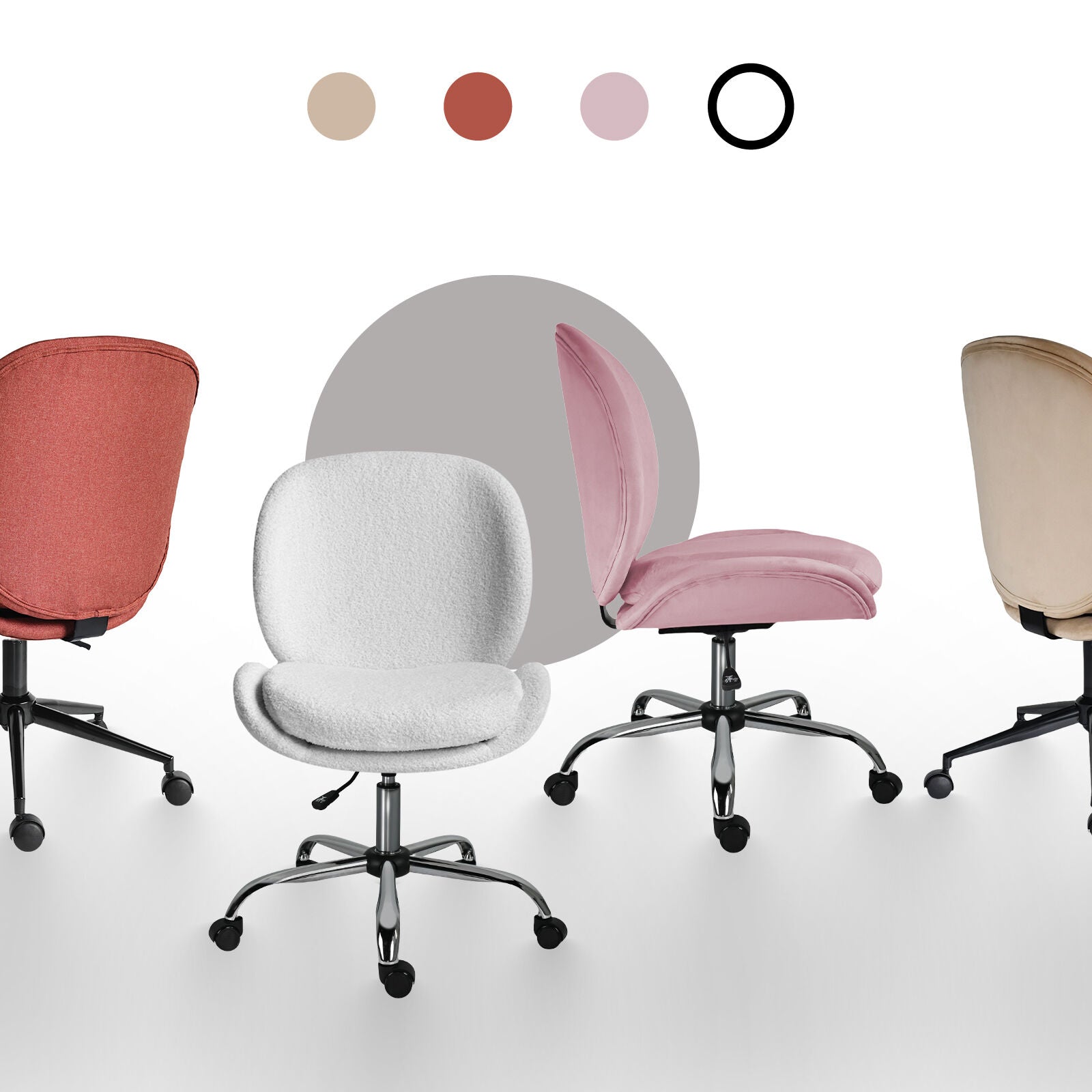 Office Desk Chair - Teddy Boucle Armless Swivel Study Seat OVOID WHITE 4