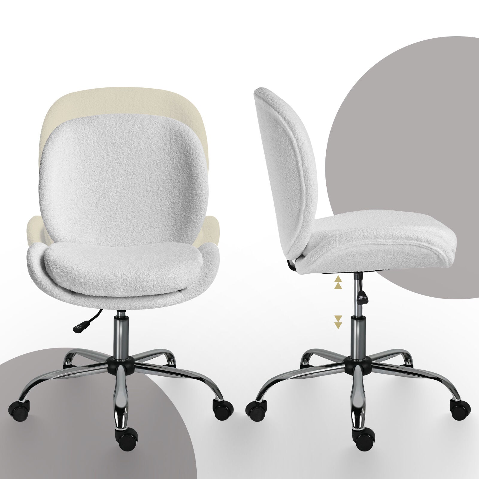 Office Desk Chair - Teddy Boucle Armless Swivel Study Seat OVOID WHITE 7