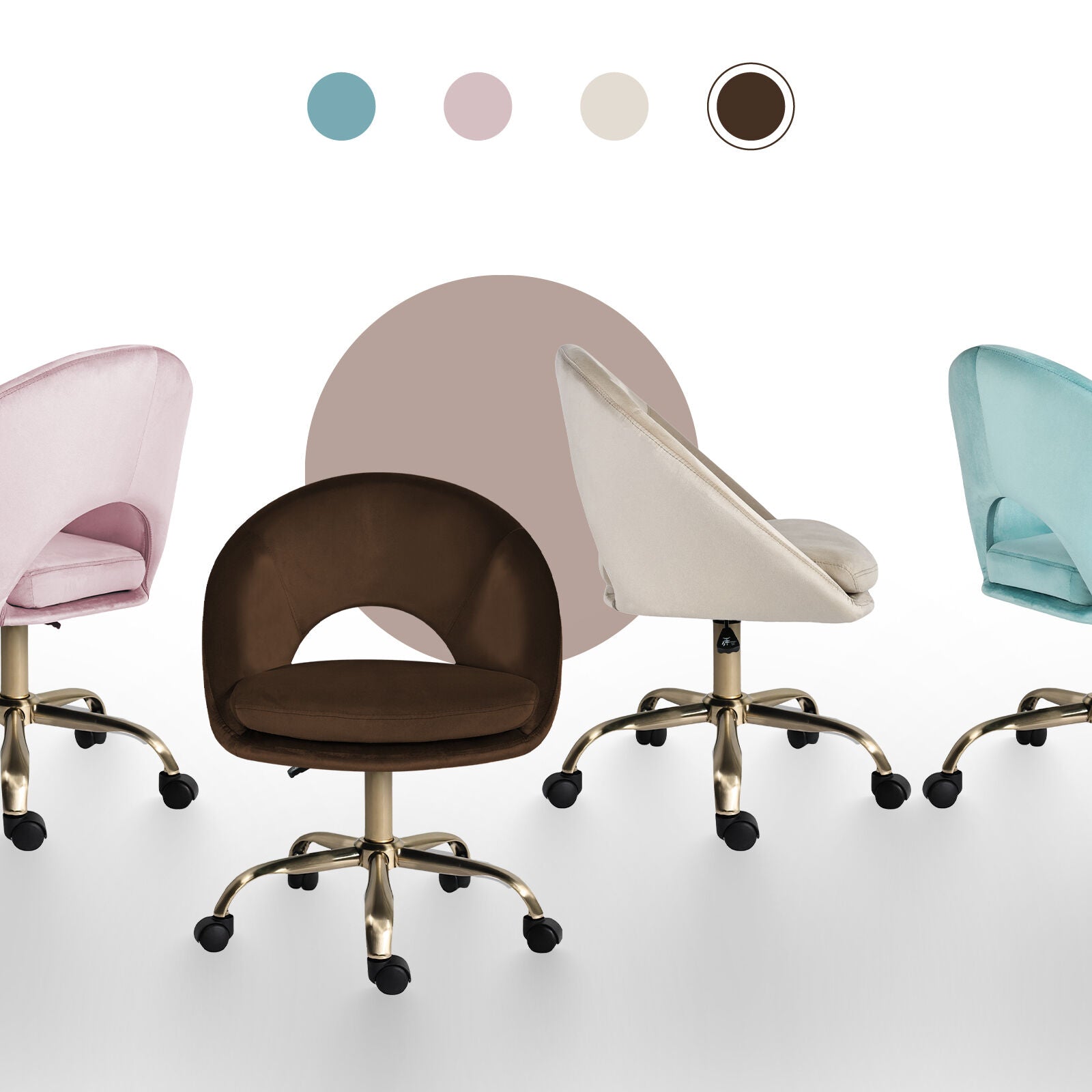 Office Desk Chair - Velvet Home Office Swivel Computer Seat COVE BROWN 6