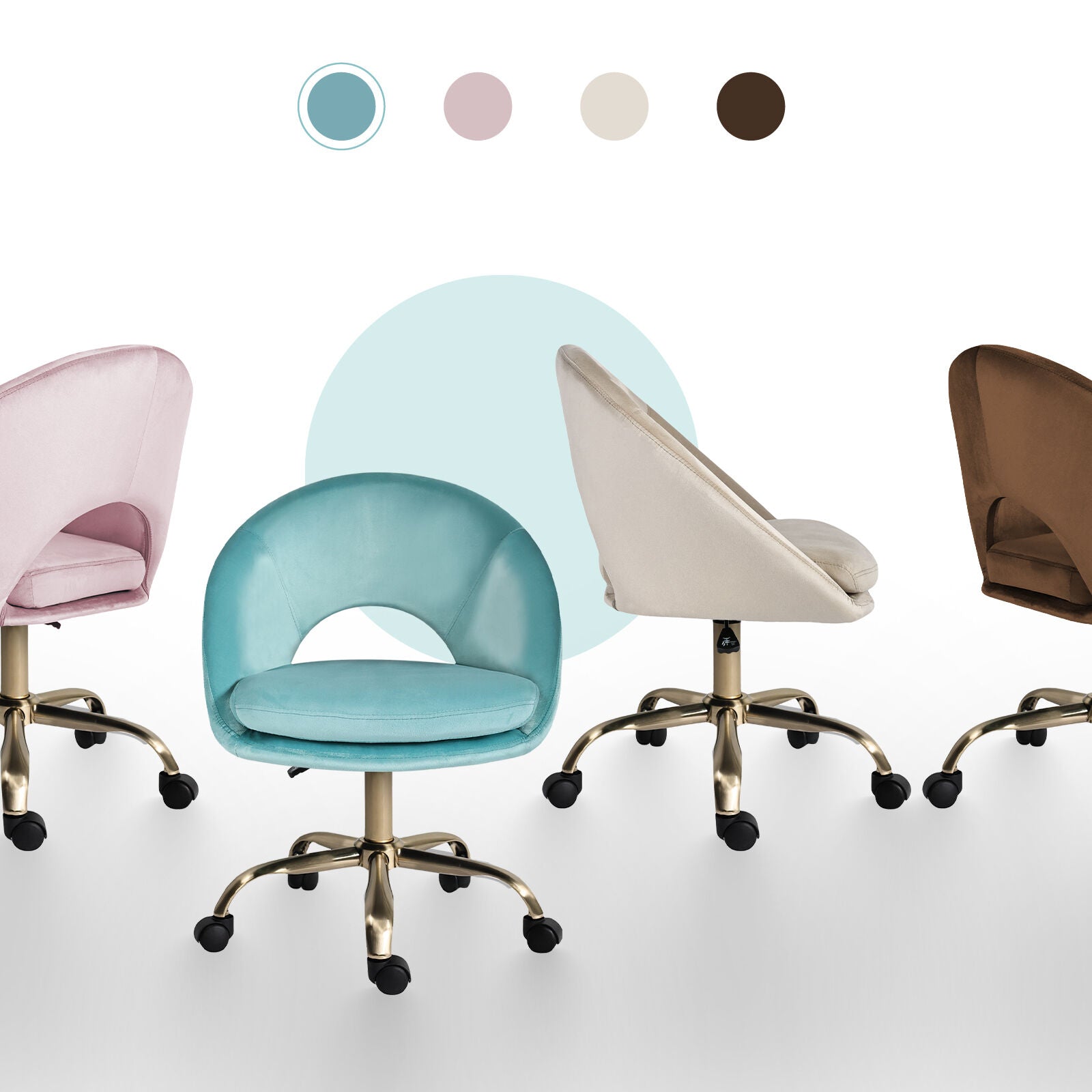 Office Desk Chair - Velvet Home Office Swivel Computer Seat COVE BLUE 4