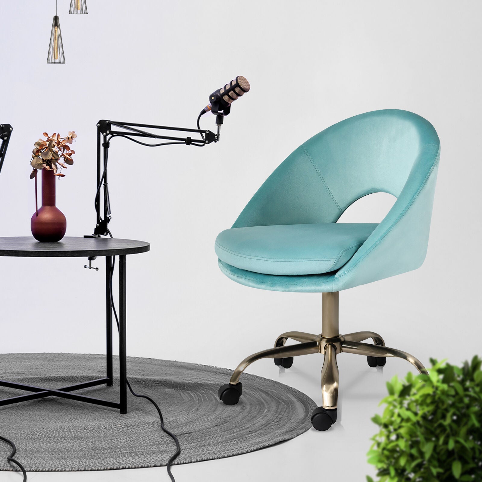 Office Desk Chair - Velvet Home Office Swivel Computer Seat COVE BLUE 9