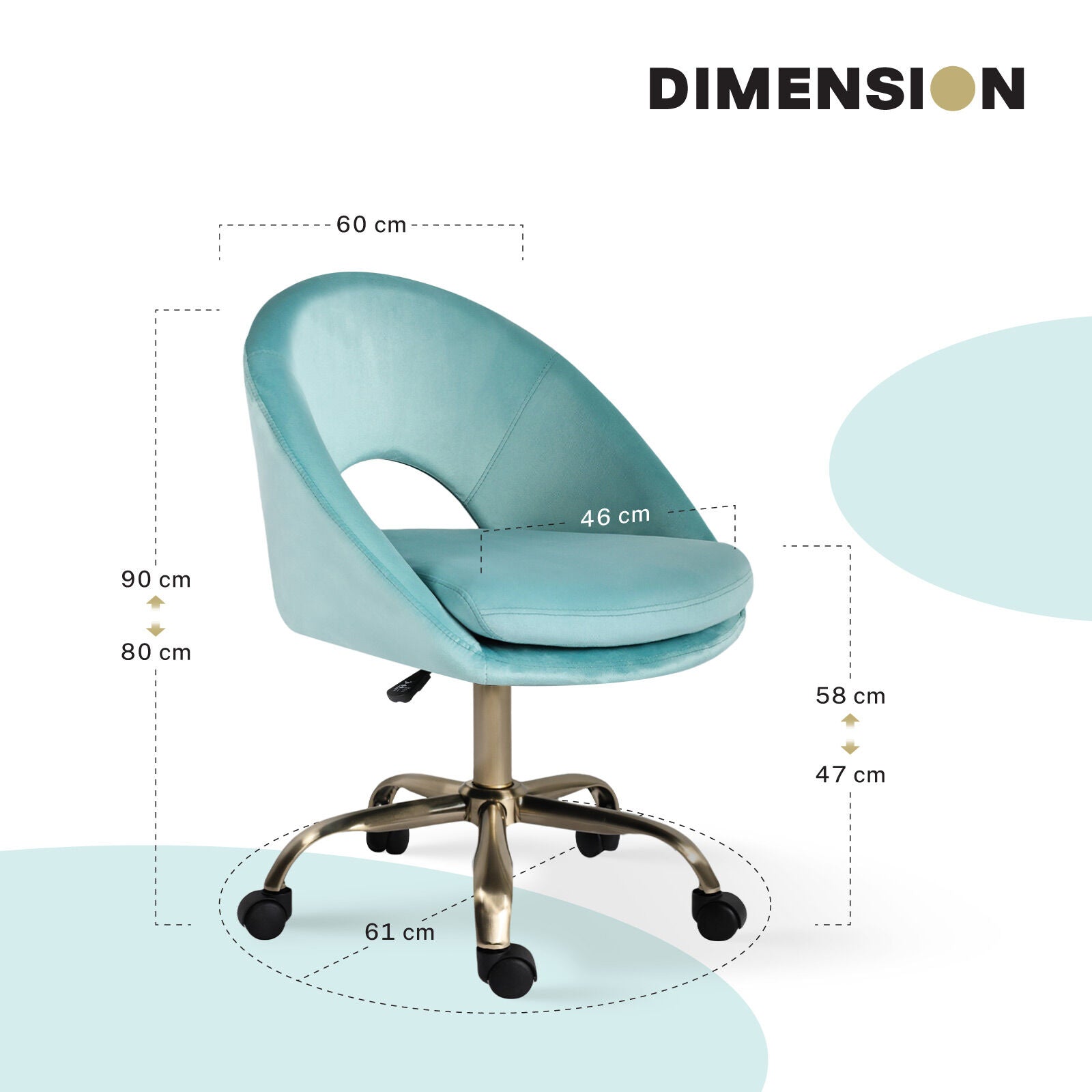 Office Desk Chair - Velvet Home Office Swivel Computer Seat COVE BLUE 10