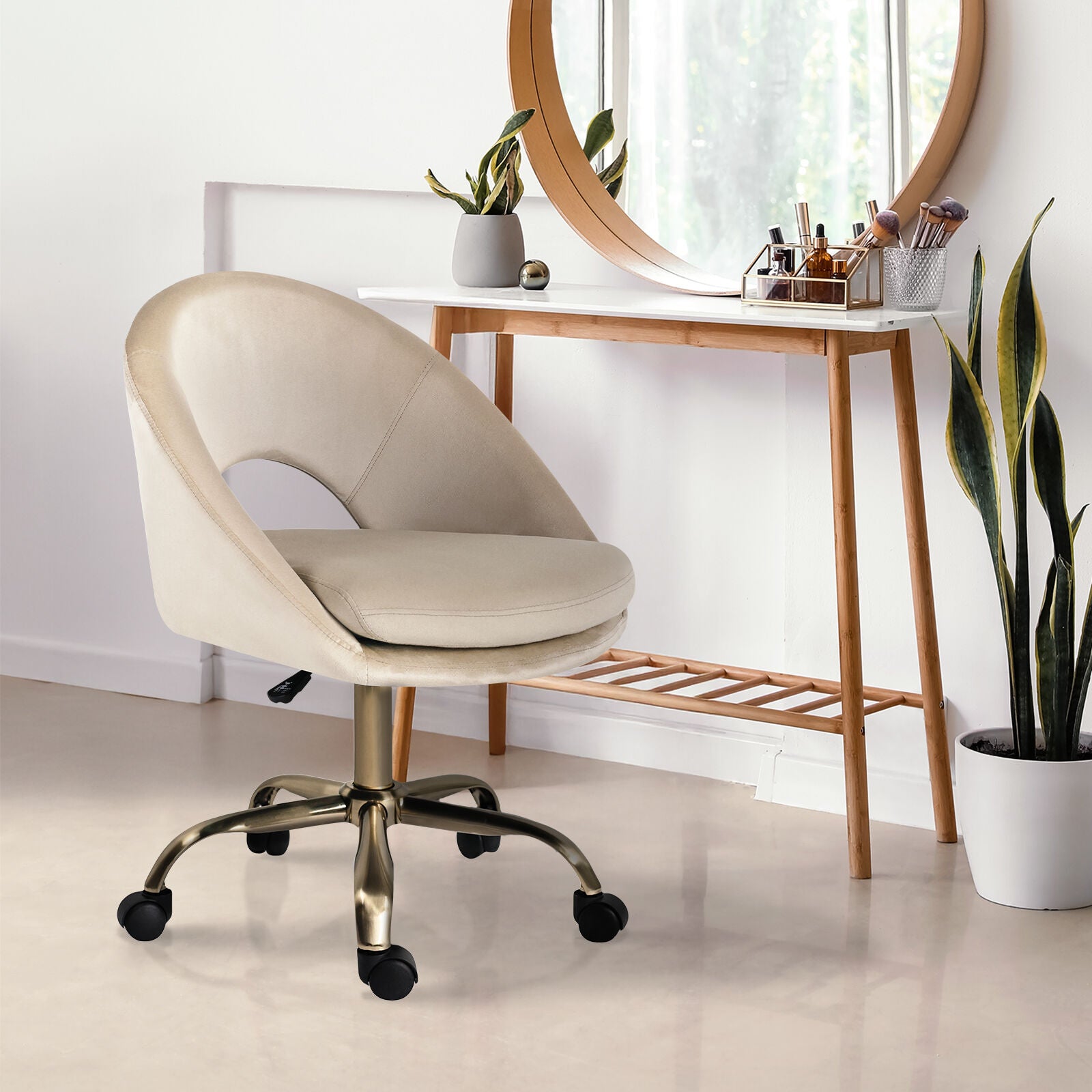 Office Desk Chair - Velvet Home Office Swivel Computer Seat COVE CREAM 5