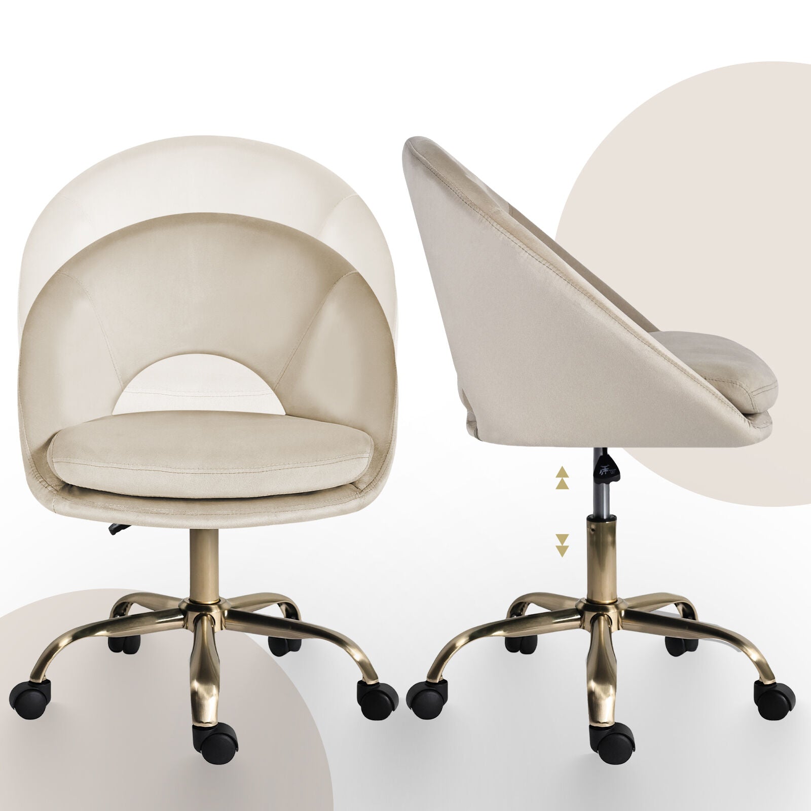 Office Desk Chair - Velvet Home Office Swivel Computer Seat COVE CREAM 8