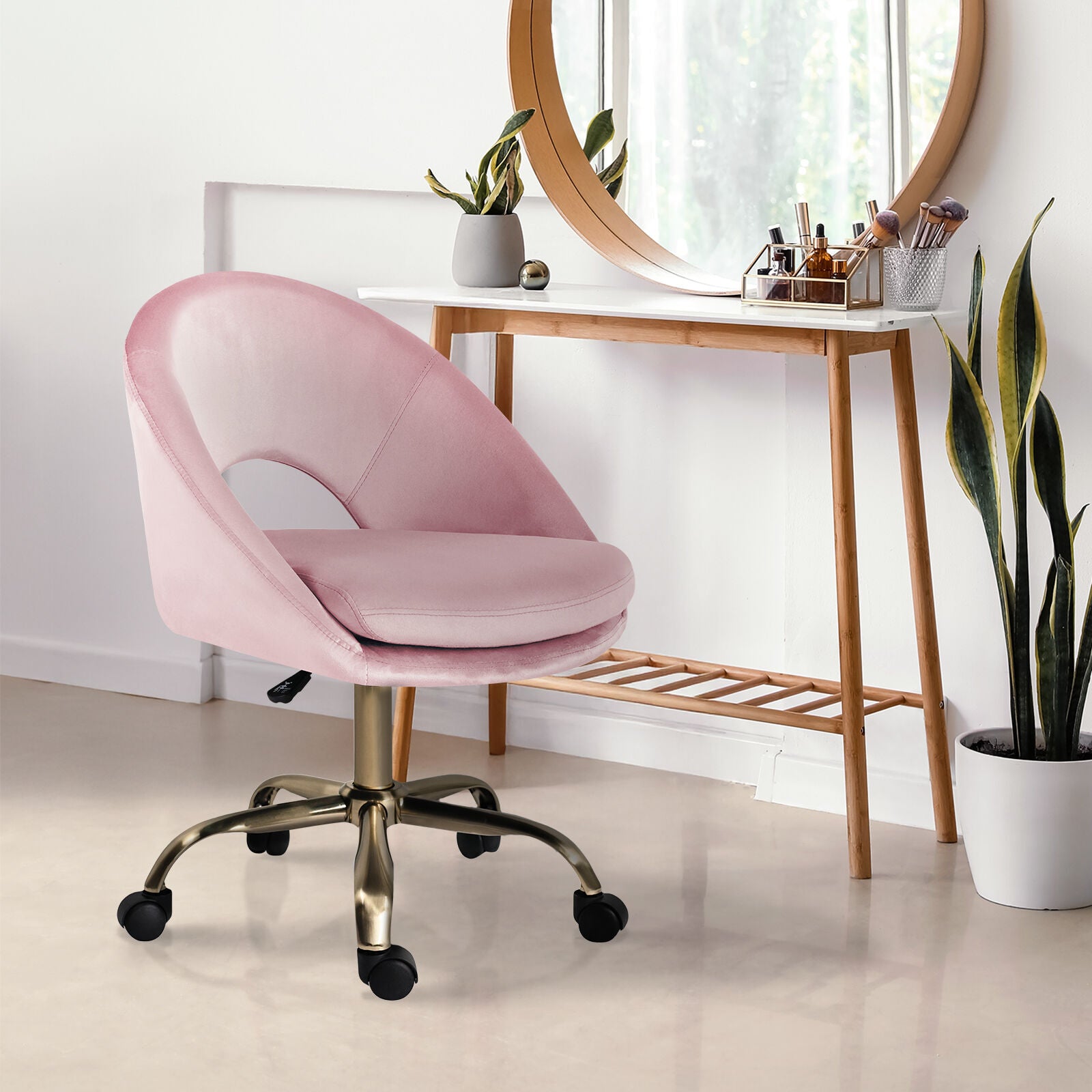 Office Desk Chair - Velvet Home Office Swivel Computer Seat COVE PINK 4