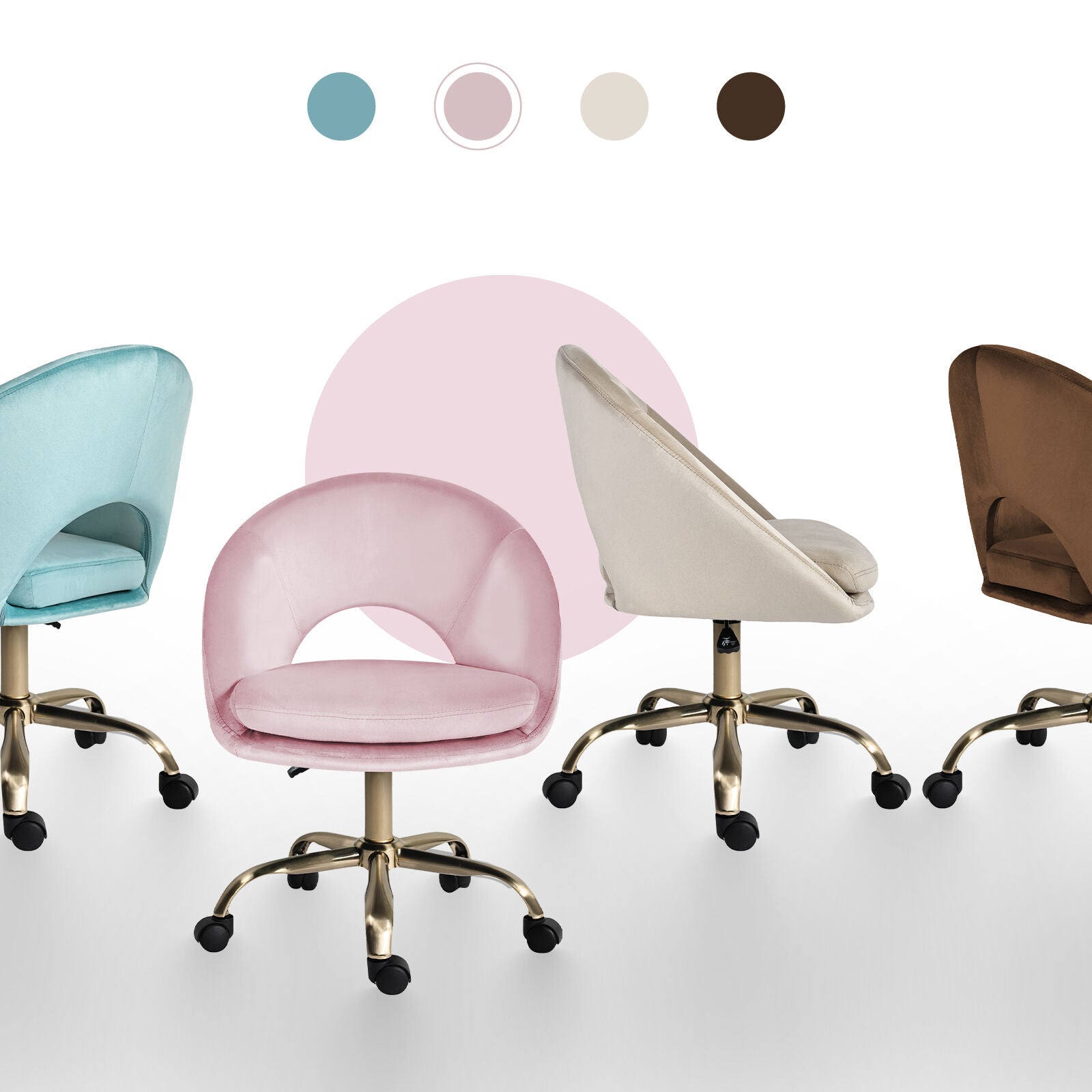 Office Desk Chair - Velvet Home Office Swivel Computer Seat COVE PINK 6