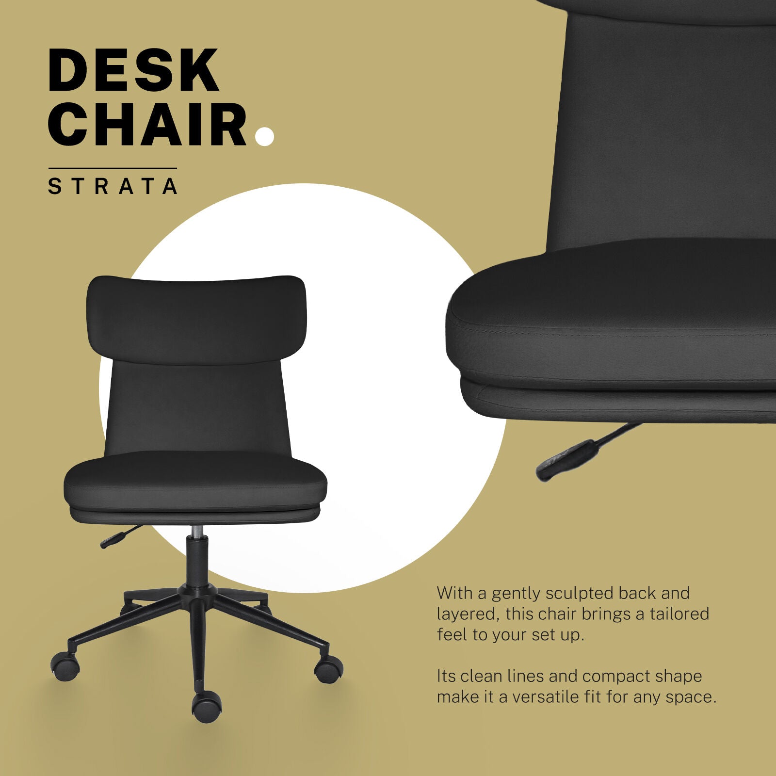 Office Desk Chair - PU Leather Home Office Swivel Chair Computer Seat BLACK 3