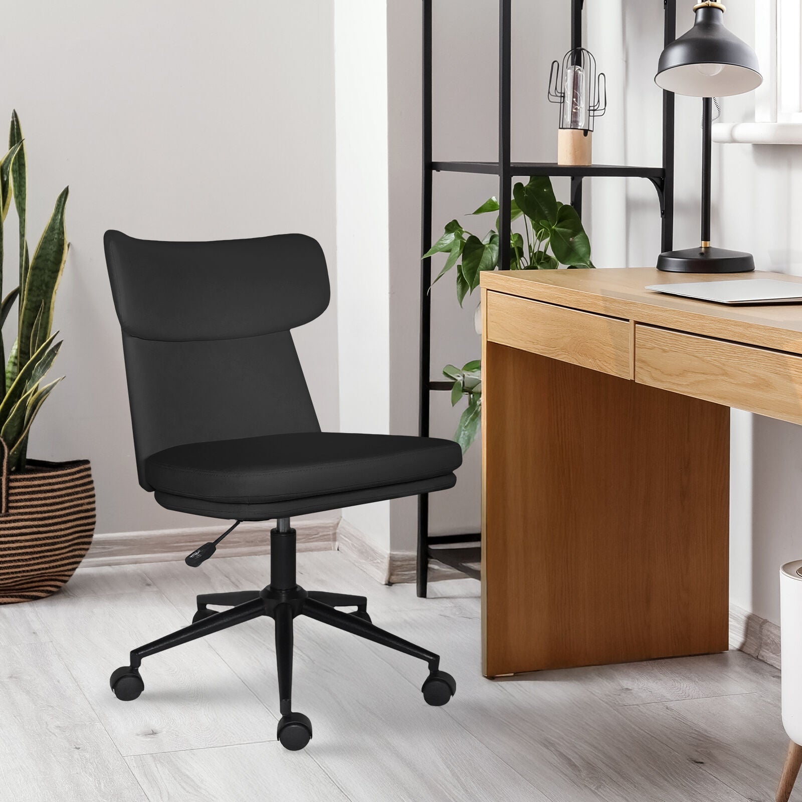 Office Desk Chair - PU Leather Home Office Swivel Chair Computer Seat BLACK 5