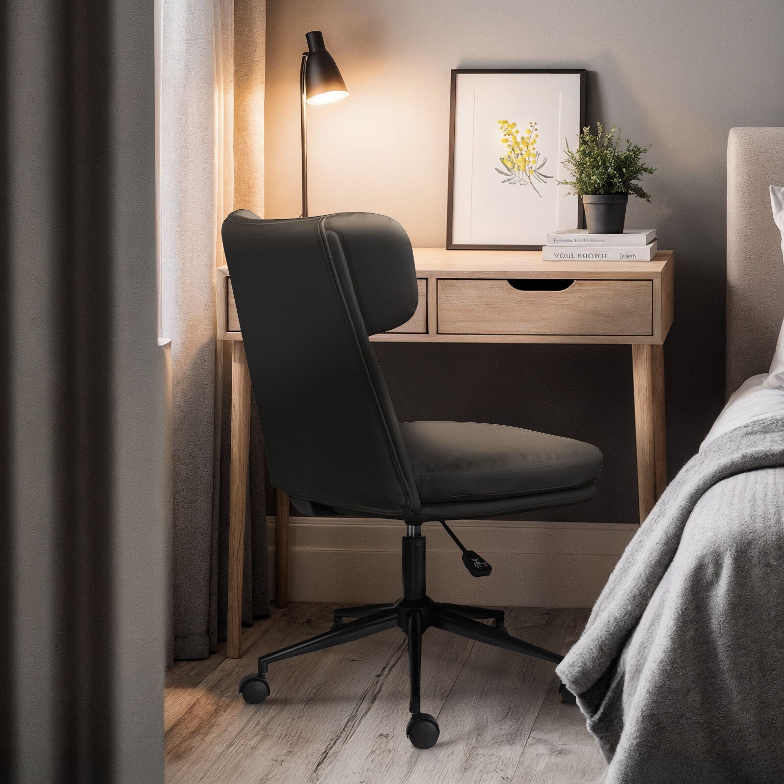 Office Desk Chair - PU Leather Home Office Swivel Chair Computer Seat BLACK 6