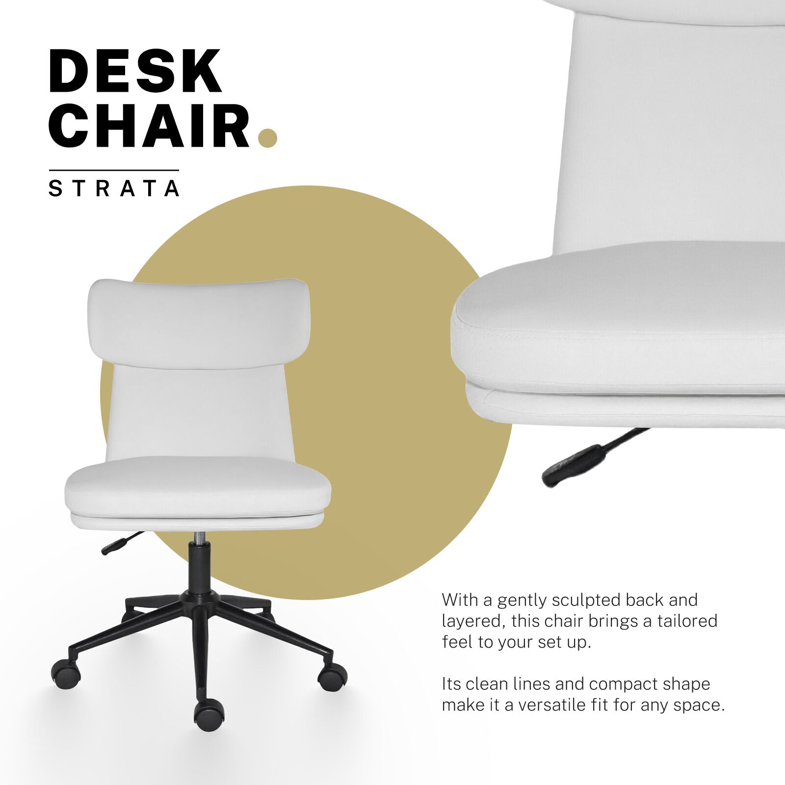 Office Desk Chair - PU Leather Home Office Swivel Chair Computer Seat WHITE 3