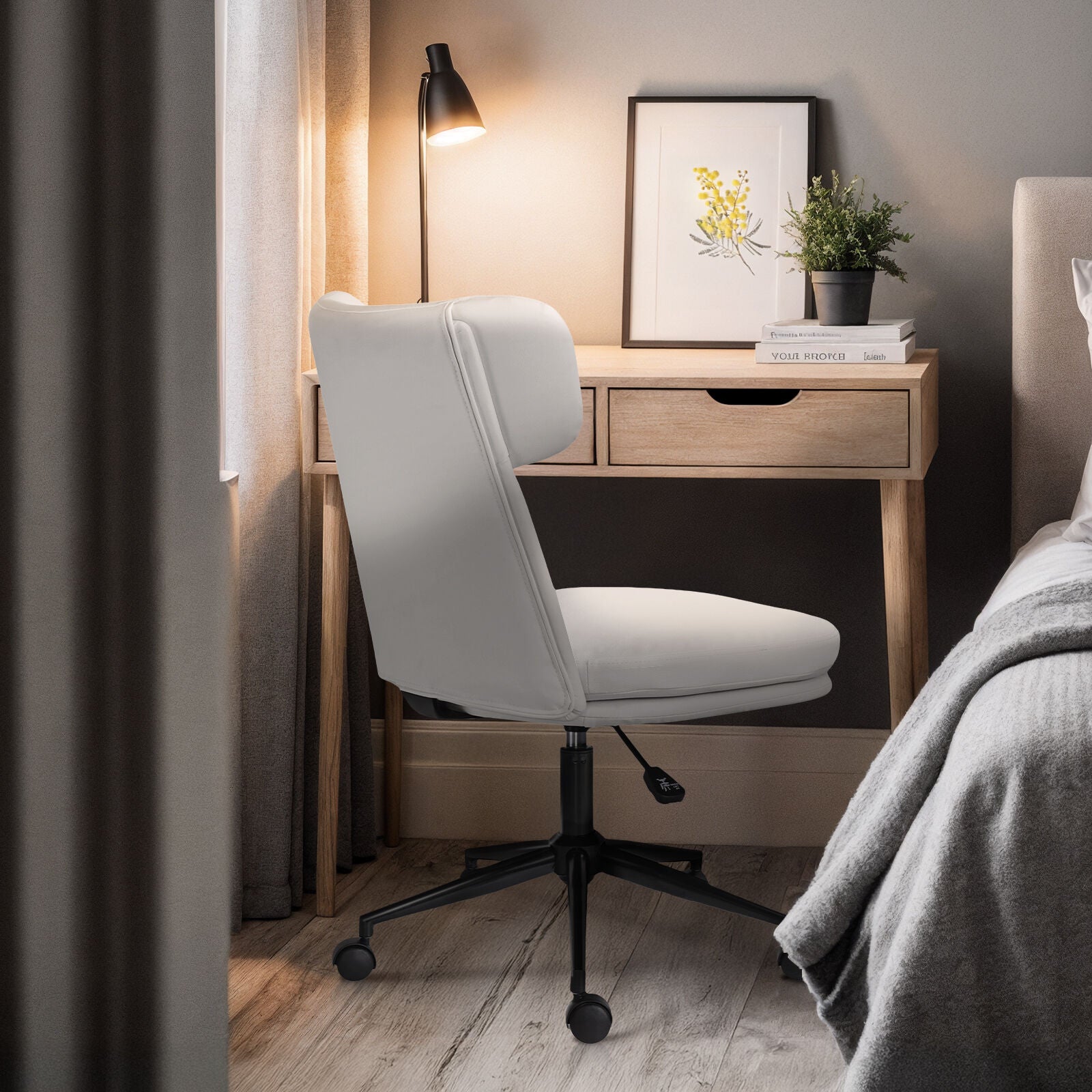 Office Desk Chair - PU Leather Home Office Swivel Chair Computer Seat WHITE 4