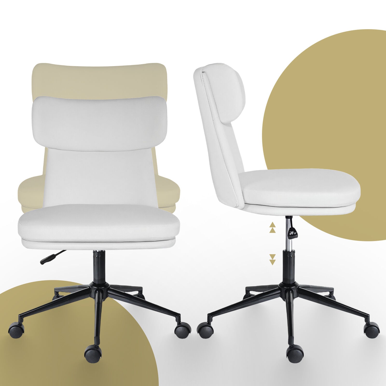 Office Desk Chair - PU Leather Home Office Swivel Chair Computer Seat WHITE 8
