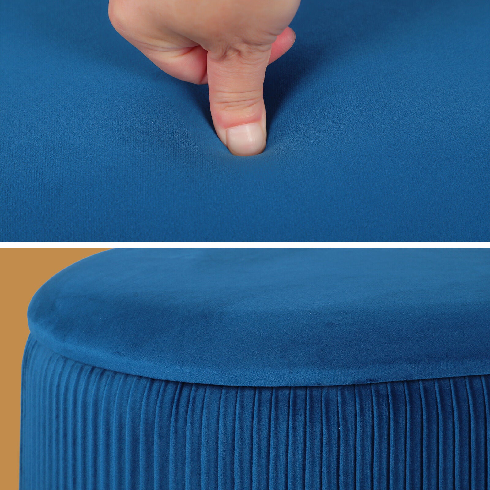 3 Piece Set Storage Ottoman - Blanket Box Velvet Padded Bench Stool FAYE BLUE 7