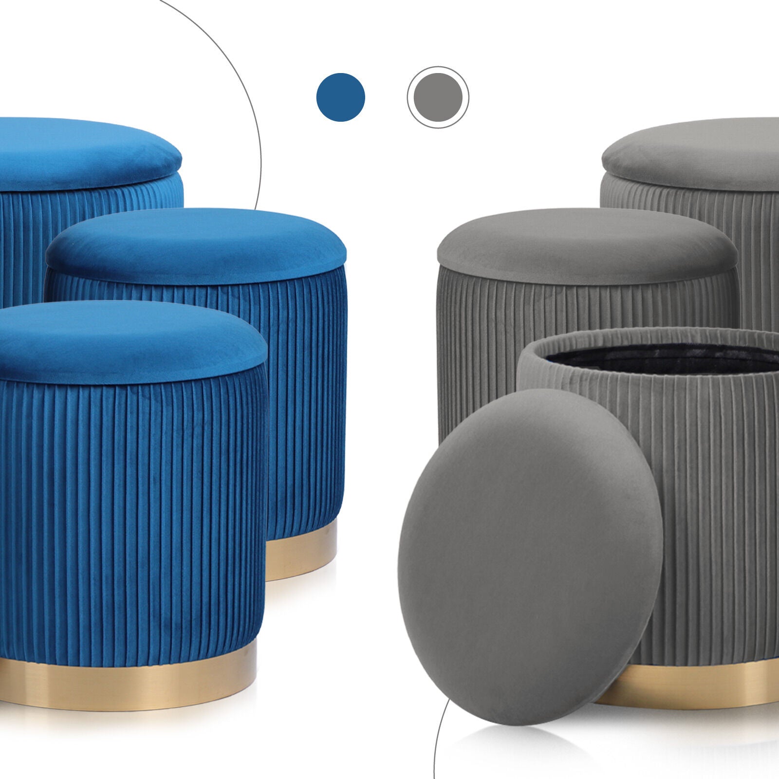 3 Piece Set Storage Ottoman - Blanket Box Velvet Padded Bench Stool FAYE GREY 4