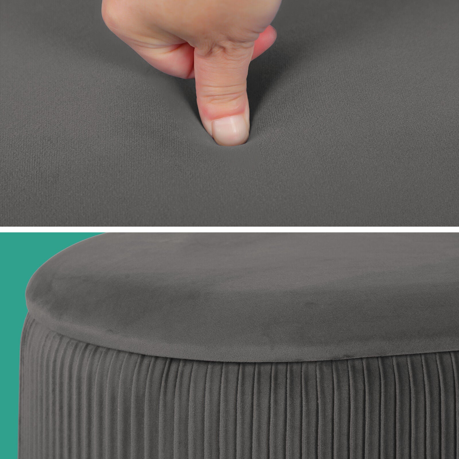 3 Piece Set Storage Ottoman - Blanket Box Velvet Padded Bench Stool FAYE GREY 7