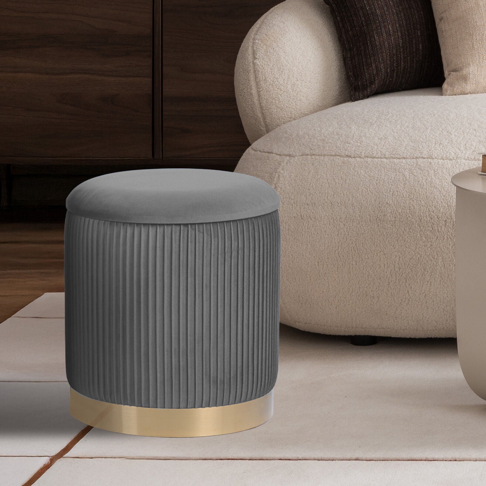 3 Piece Set Storage Ottoman - Blanket Box Velvet Padded Bench Stool FAYE GREY 10