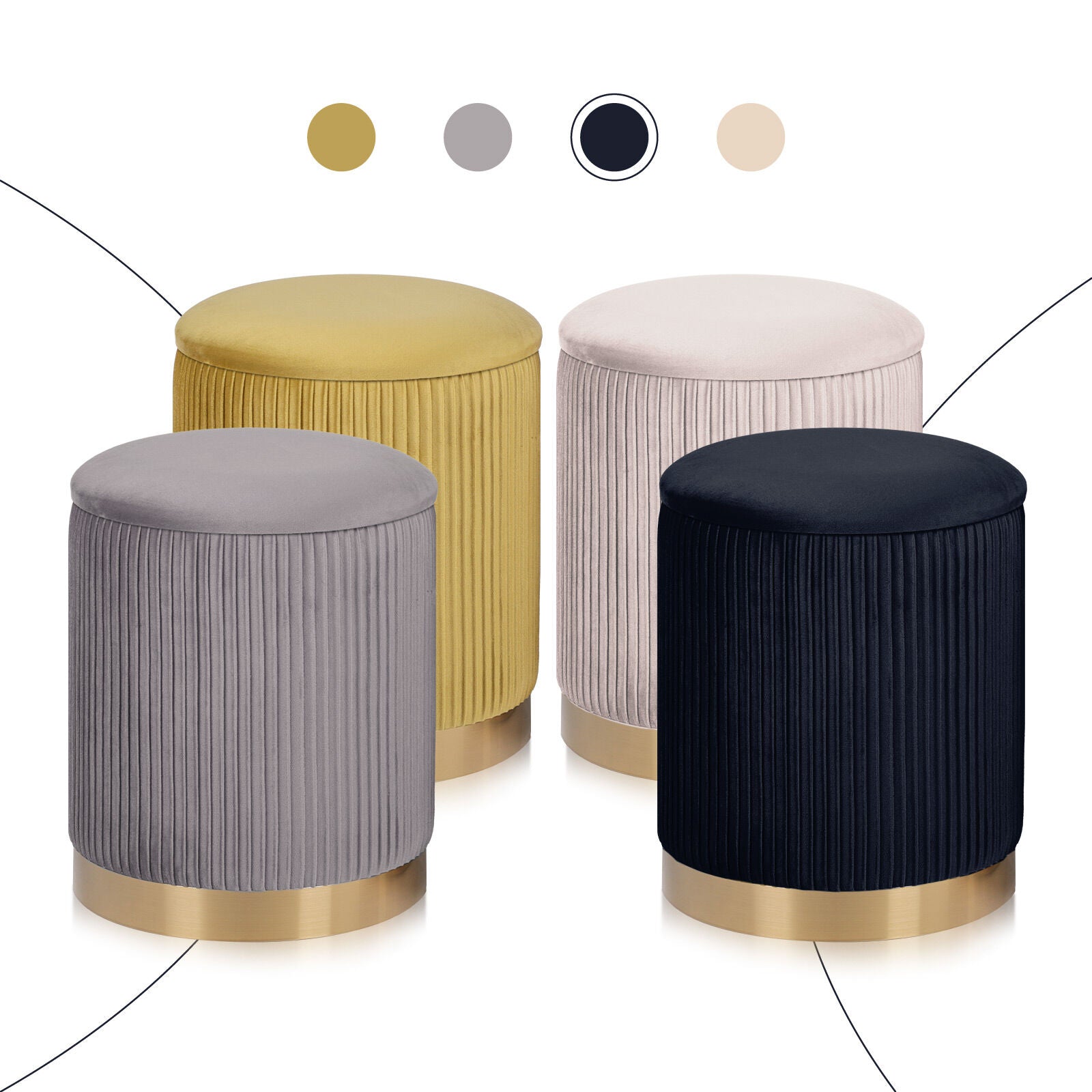 2X Side Table Storage Ottoman - Velvet Stool MIRA Black 4