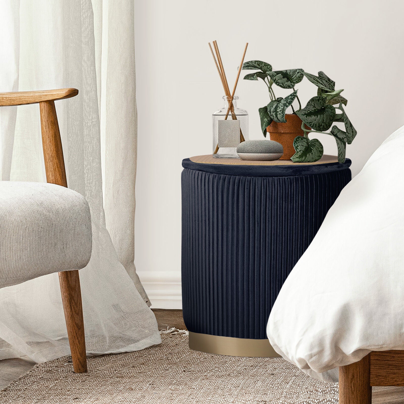 2X Side Table Storage Ottoman - Velvet Stool MIRA Black 8