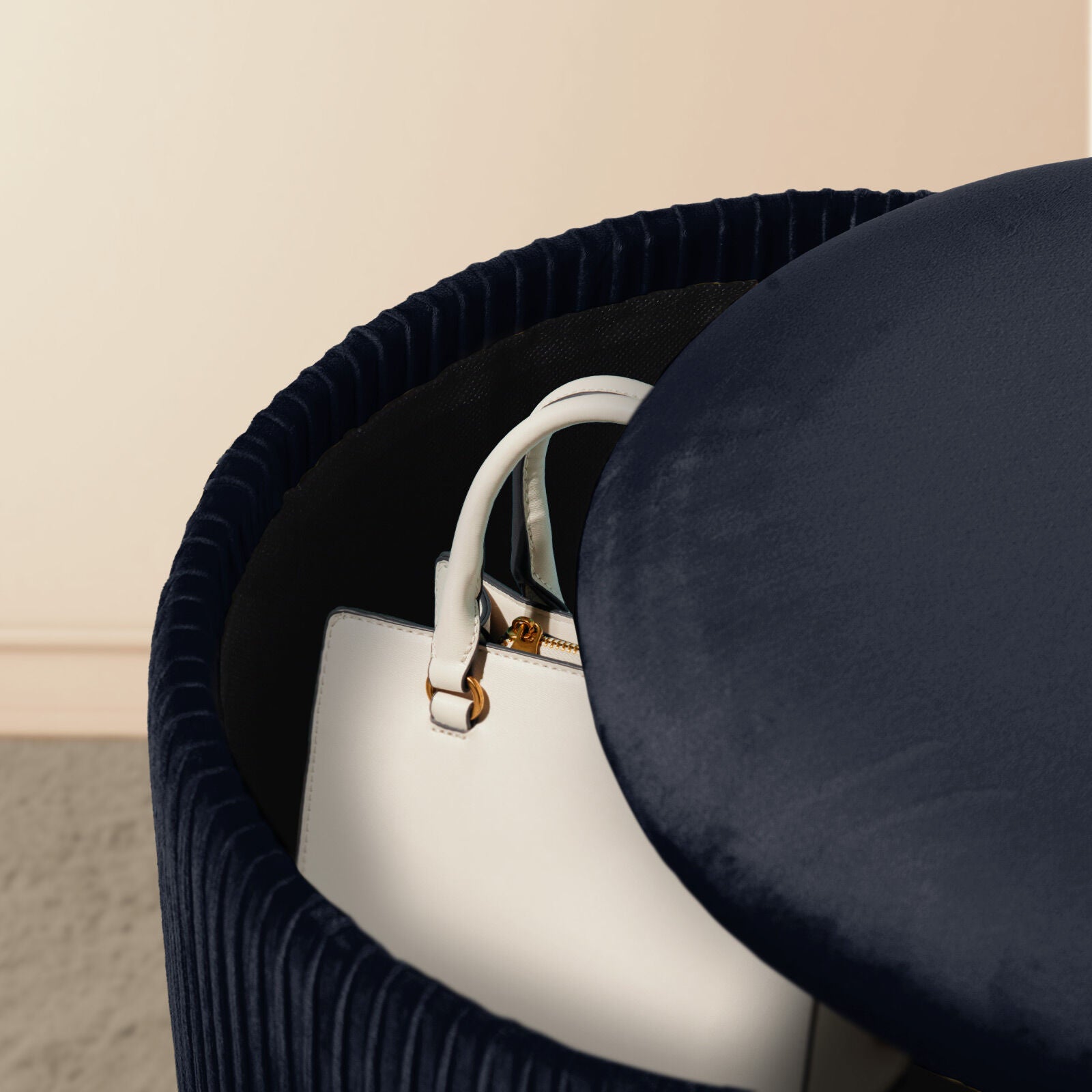 2X Side Table Storage Ottoman - Velvet Stool MIRA Black 9