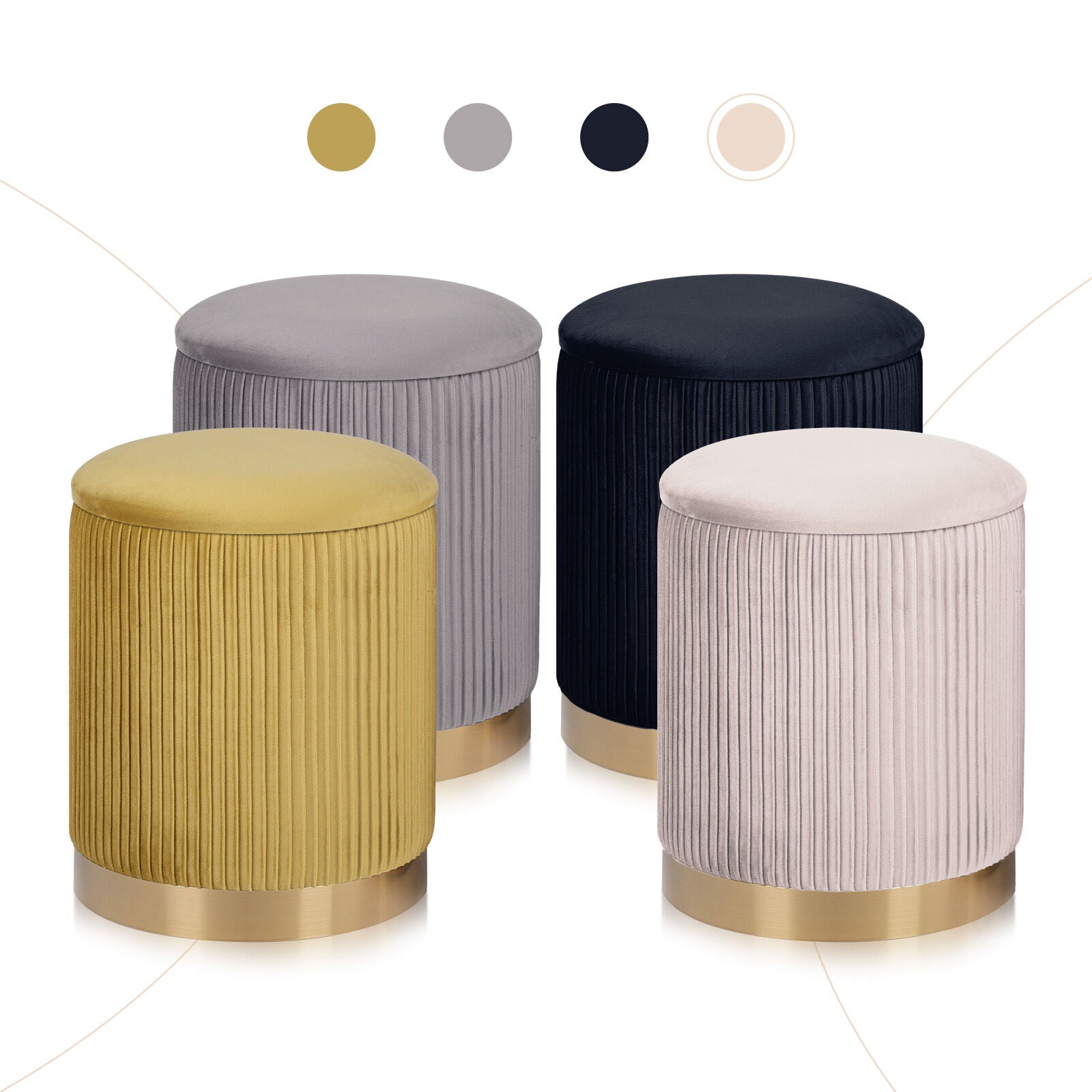 2X Side Table Storage Ottoman - Velvet Stool MIRA Cream 4