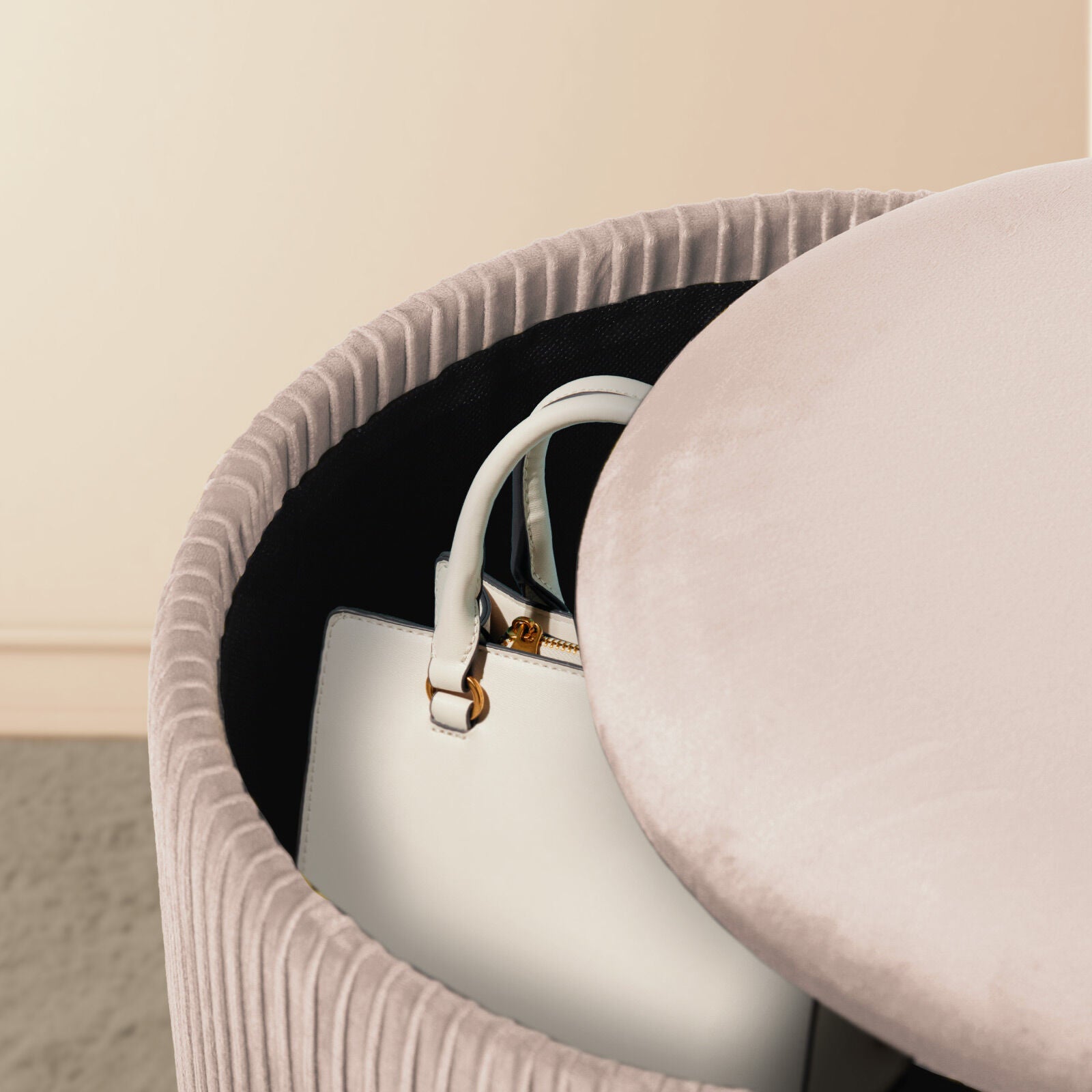 2X Side Table Storage Ottoman - Velvet Stool MIRA Cream 10