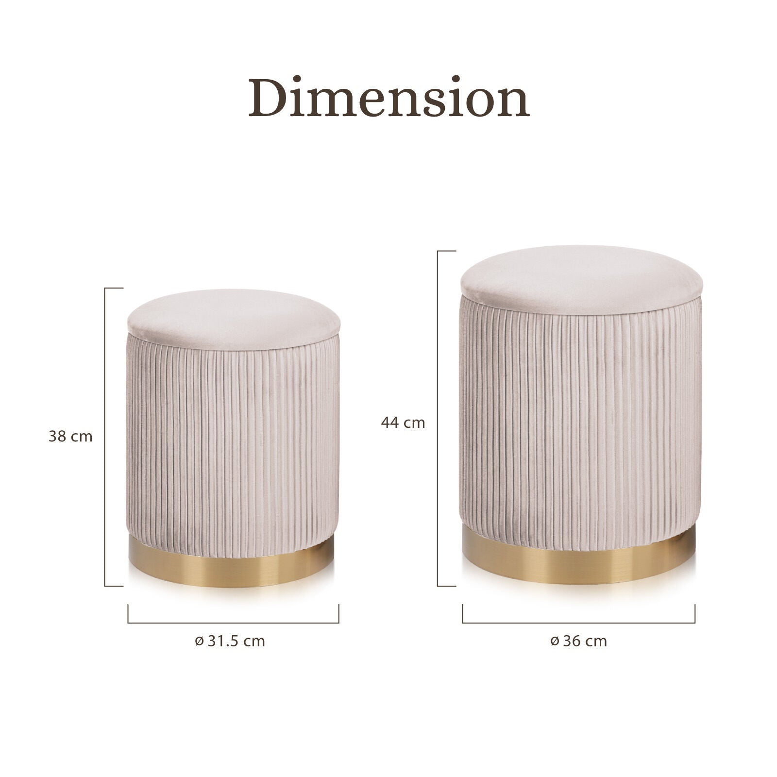 2X Side Table Storage Ottoman - Velvet Stool MIRA Cream 11