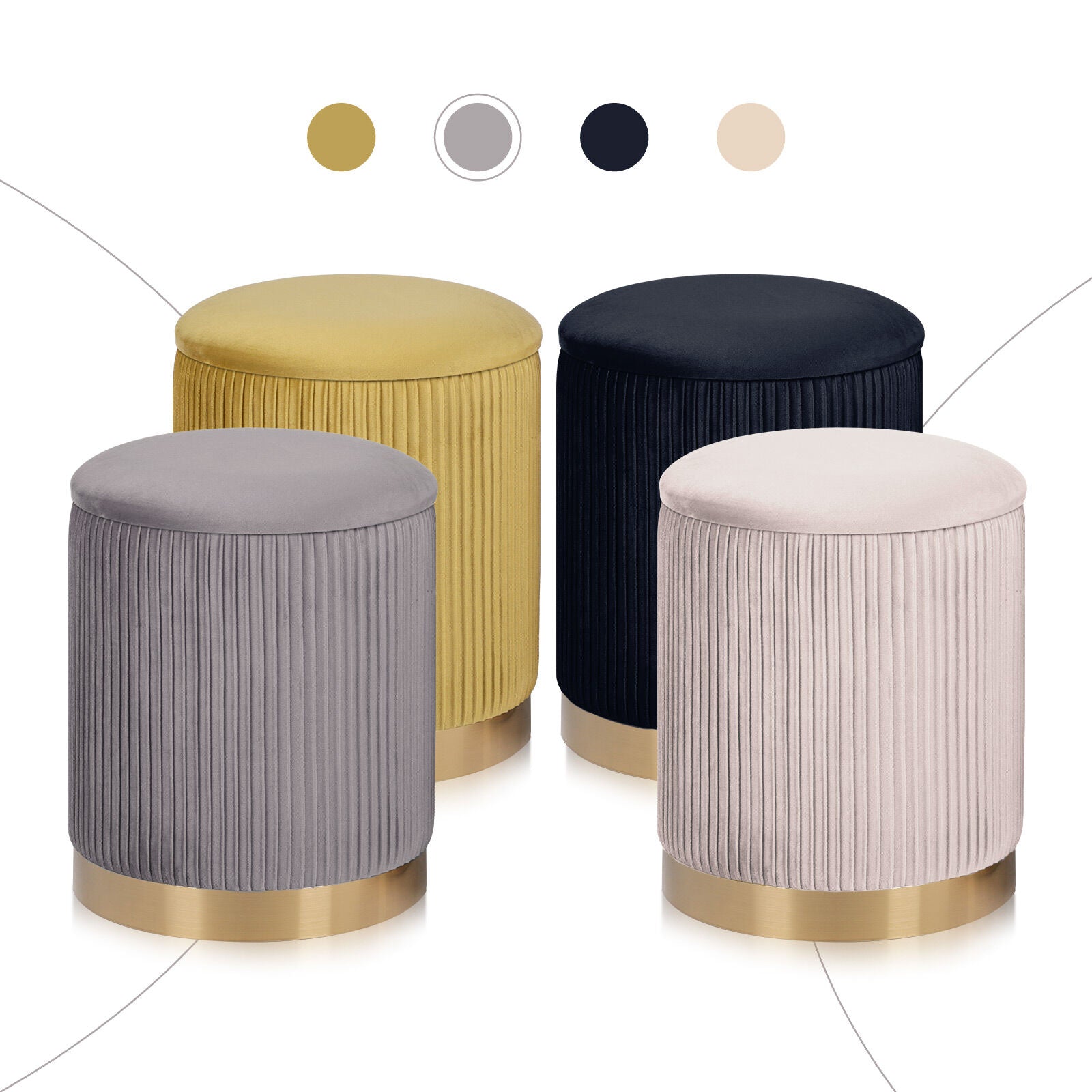 2X Side Table Storage Ottoman - Velvet Stool MIRA Grey 4